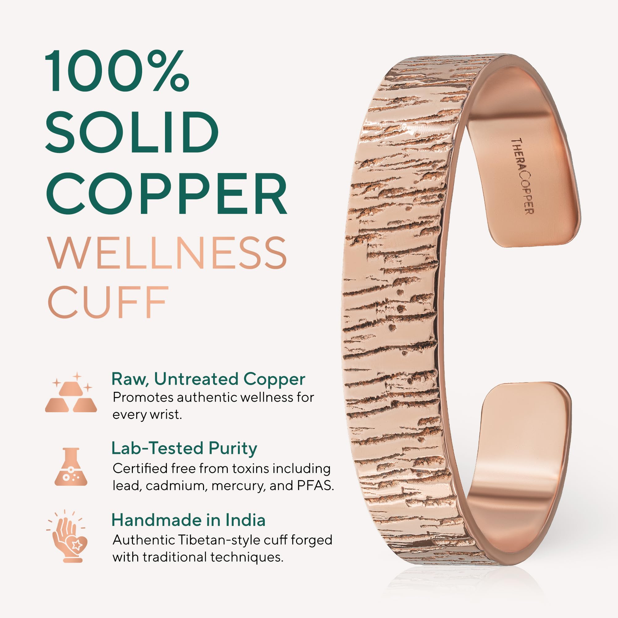 Copper Bracelet for Men & Women — 100% Pure Copper Bracelets — Raw, Solid & Uncoated Authentic Handmade Tibetan Bracelet Cuff Bangles