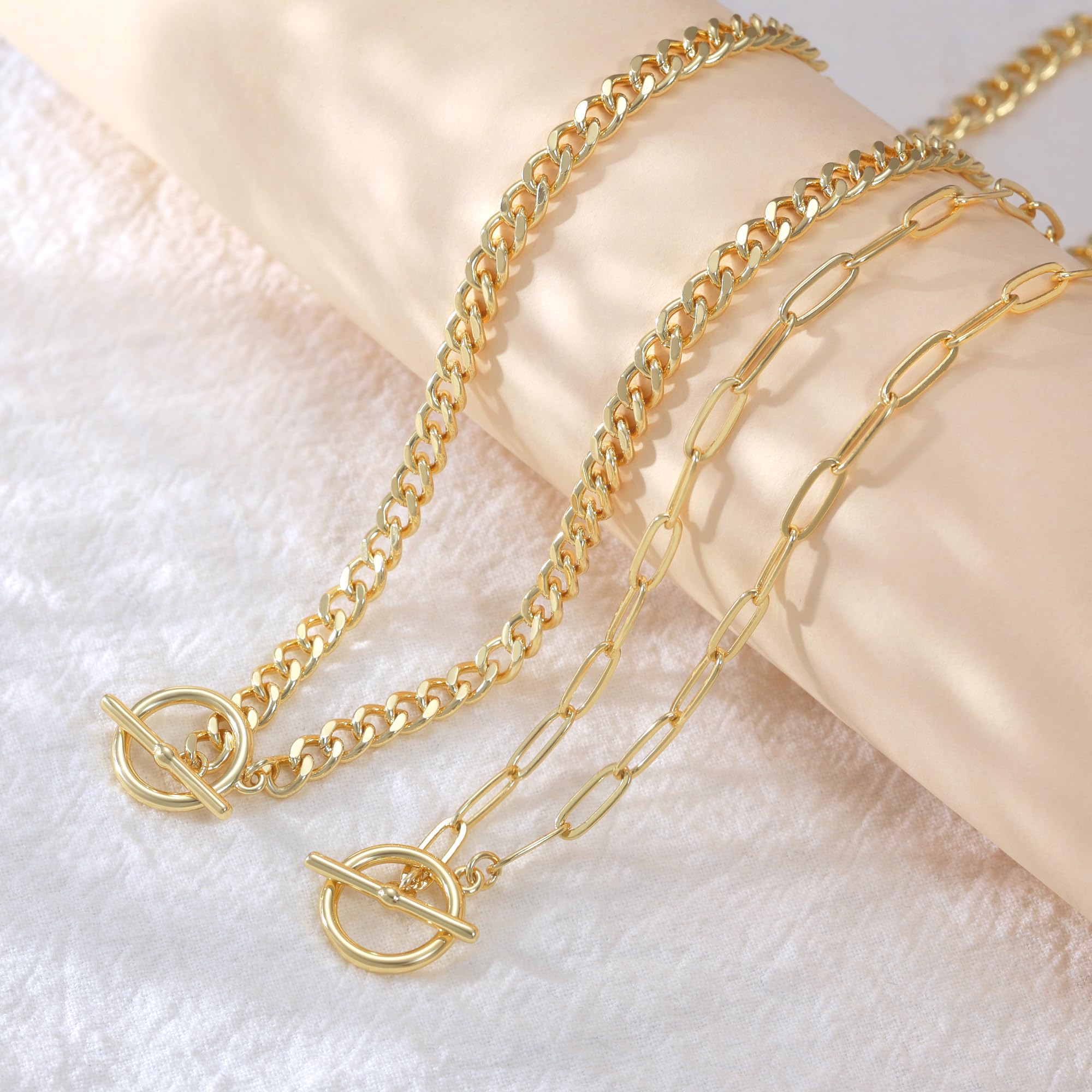CHESKY 14K Gold Plated Layered Chain Necklace for Women | Trendy Cuban Link Chain, Chunky Paperclip Chain, Toggle Clasp Necklace, Fashion Gold Jewelry, Daily Gift for Women