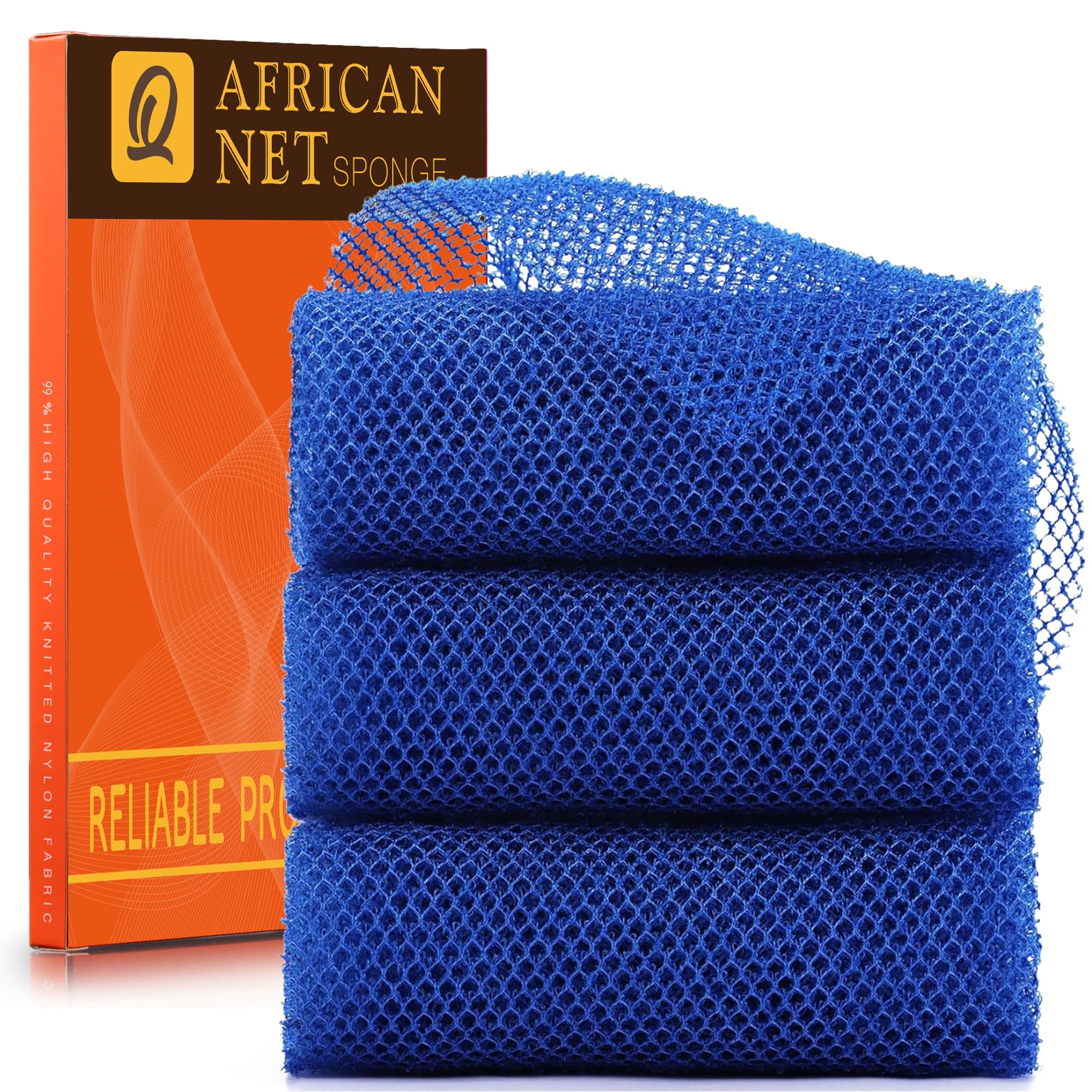 UJFQBH 3 Pieces African Bath Sponge African Net Long Net Bath Sponge Exfoliating Shower Body Scrubber Back Scrubber Skin Smoother,Great for Daily Use (Pink,Yellow,Purple)
