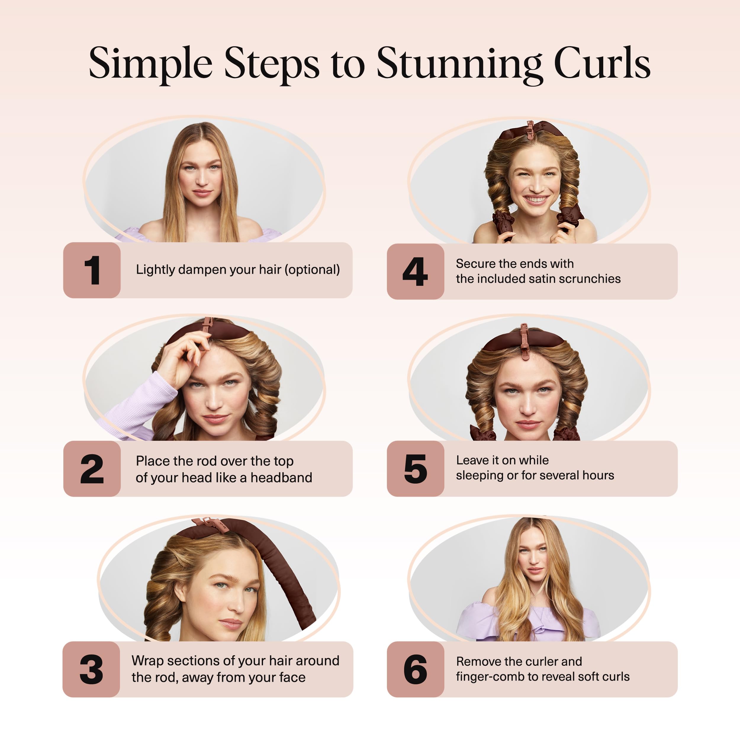 Kitsch Satin Heatless Curls Overnight Set - Sunset Tie Dye | No Heat Damage Overnight Curls | Comfortable Frizz Free Hair Curlers To Sleep In with 34" Hair Waver & 2 Satin Scrunchies