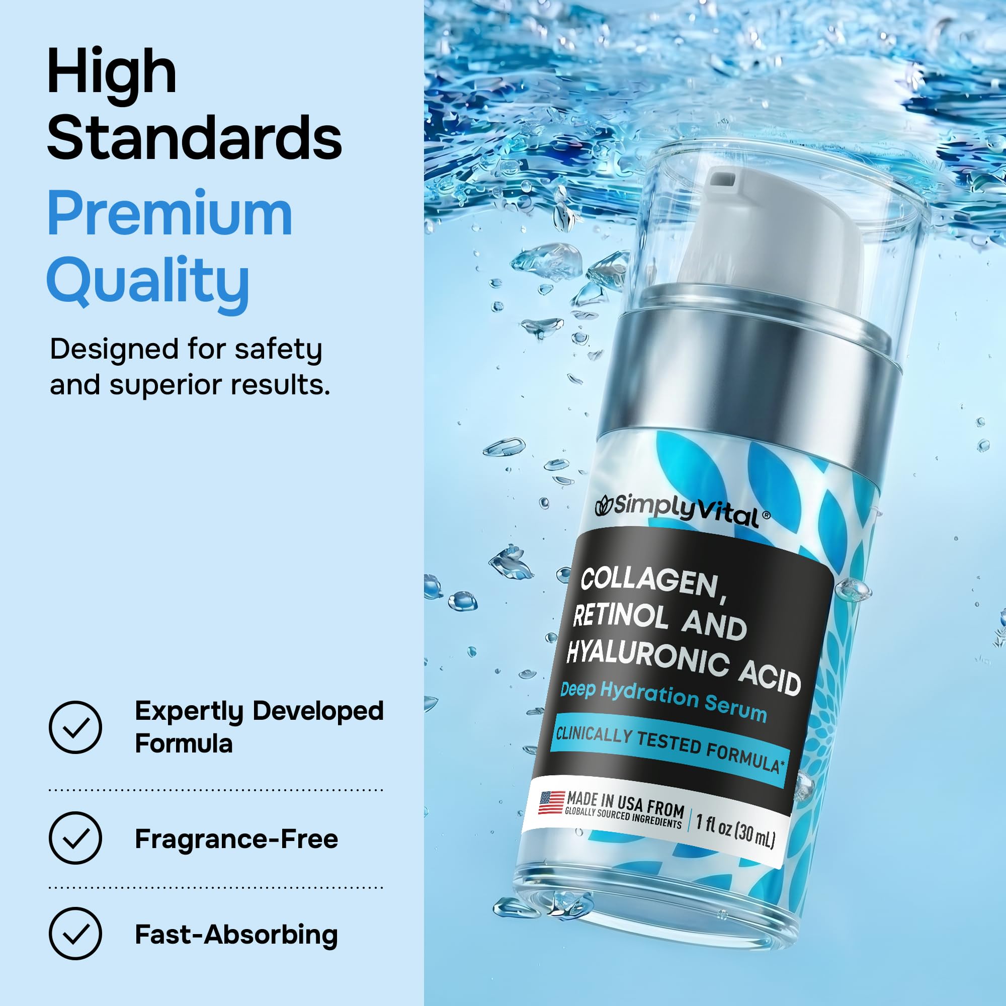 SimplyVital Face Moisturizer Retinol Collagen Hyaluronic Acid Cream 1.7 oz | Anti-Aging, Moisturizer Face Cream for Women & Men, Visibly Firming, Hydrating Neck Care, Day & Night Skin Care, Silky Feel