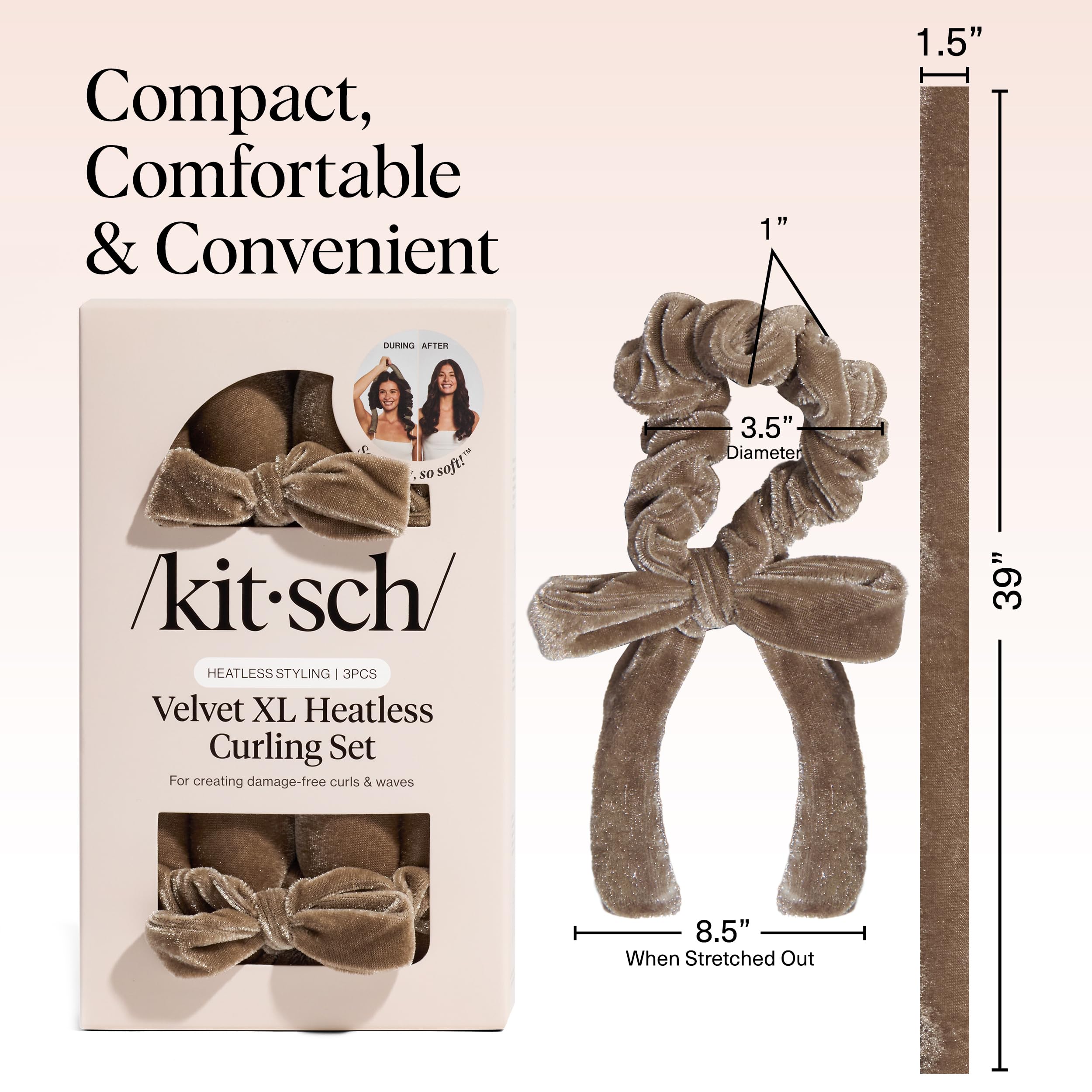 Kitsch Satin Heatless Curls Overnight Set - Sunset Tie Dye | No Heat Damage Overnight Curls | Comfortable Frizz Free Hair Curlers To Sleep In with 34" Hair Waver & 2 Satin Scrunchies