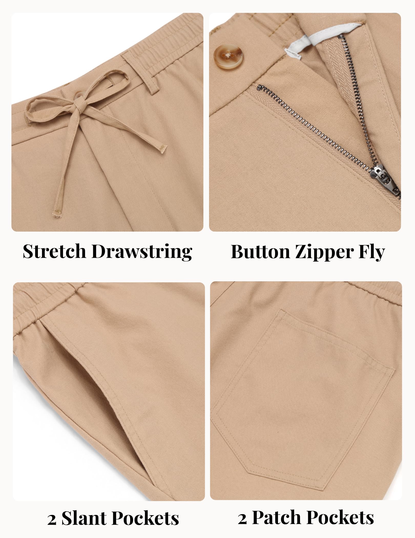COOFANDY Mens Cotton Linen Pants Casual Lightweight Summer Beach Dress Pant | Light Weight, Drawstring, Elastic Waist, Stretch, Soft, Breathable, Classic Fit, Summer Vacation