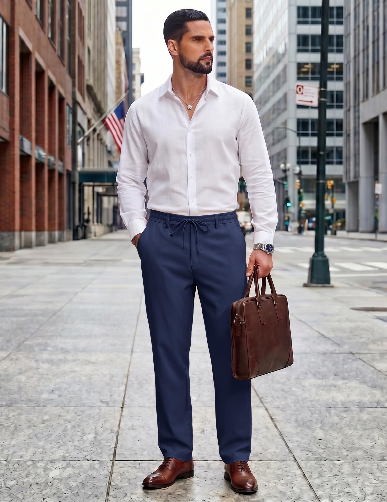 COOFANDY Mens Cotton Linen Pants Casual Lightweight Summer Beach Dress Pant | Light Weight, Drawstring, Elastic Waist, Stretch, Soft, Breathable, Classic Fit, Summer Vacation
