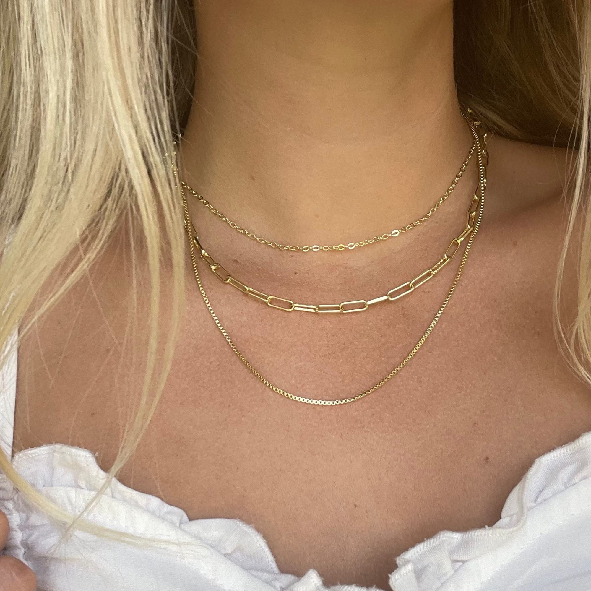 CHESKY 14K Gold Plated Layered Chain Necklace for Women | Trendy Cuban Link Chain, Chunky Paperclip Chain, Toggle Clasp Necklace, Fashion Gold Jewelry, Daily Gift for Women