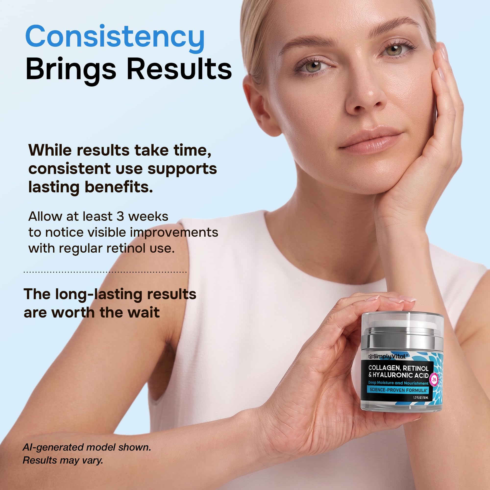 SimplyVital Face Moisturizer Retinol Collagen Hyaluronic Acid Cream 1.7 oz | Anti-Aging, Moisturizer Face Cream for Women & Men, Visibly Firming, Hydrating Neck Care, Day & Night Skin Care, Silky Feel