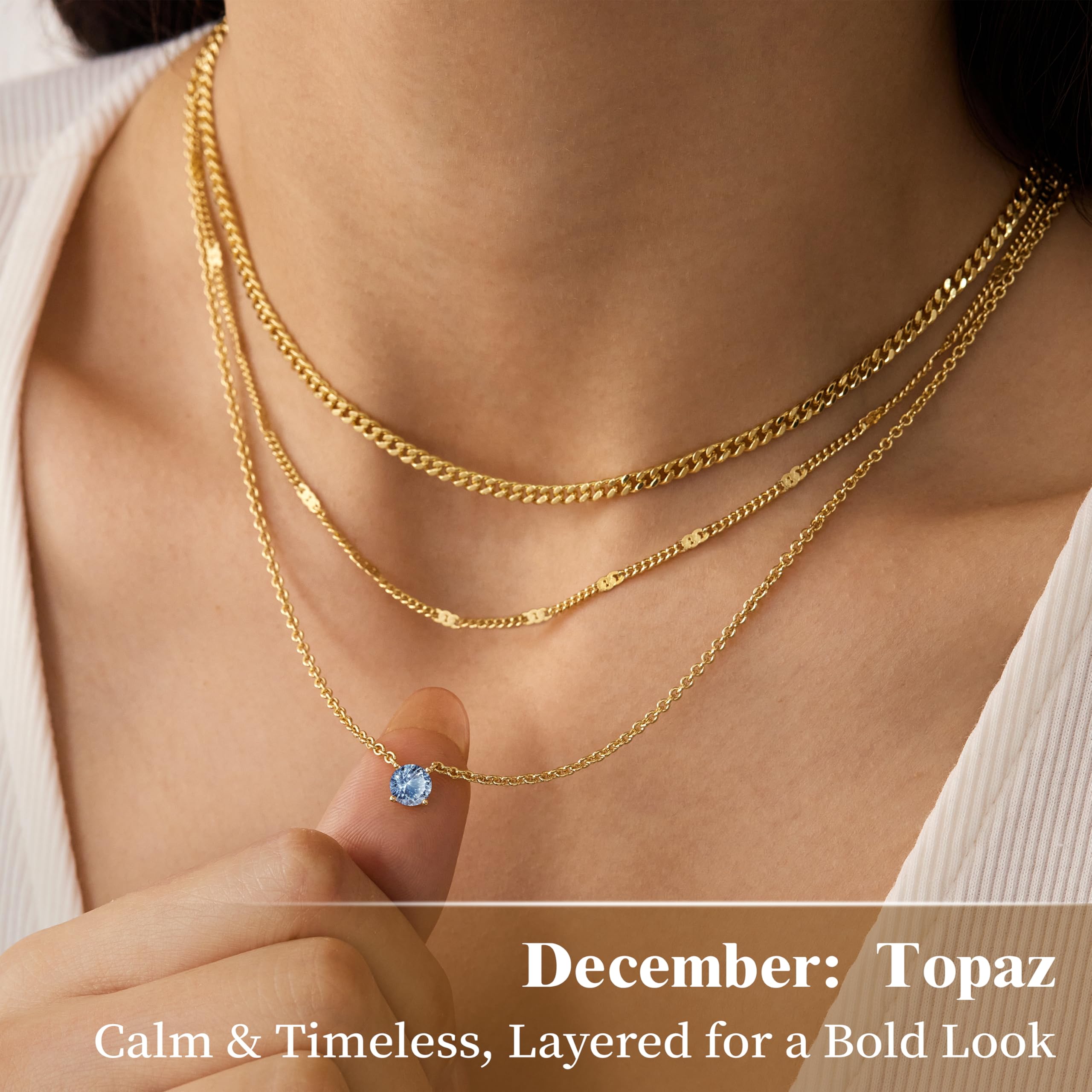 WomenGifts Layered Gold Necklaces for Women, 14K Gold Sterling Silver Plated Dainty Pendant Necklace Set Non Tarnish, Chunky Stackable Cuban Chain Choker, Trendy Birthstone Vacation Jewelry Gift