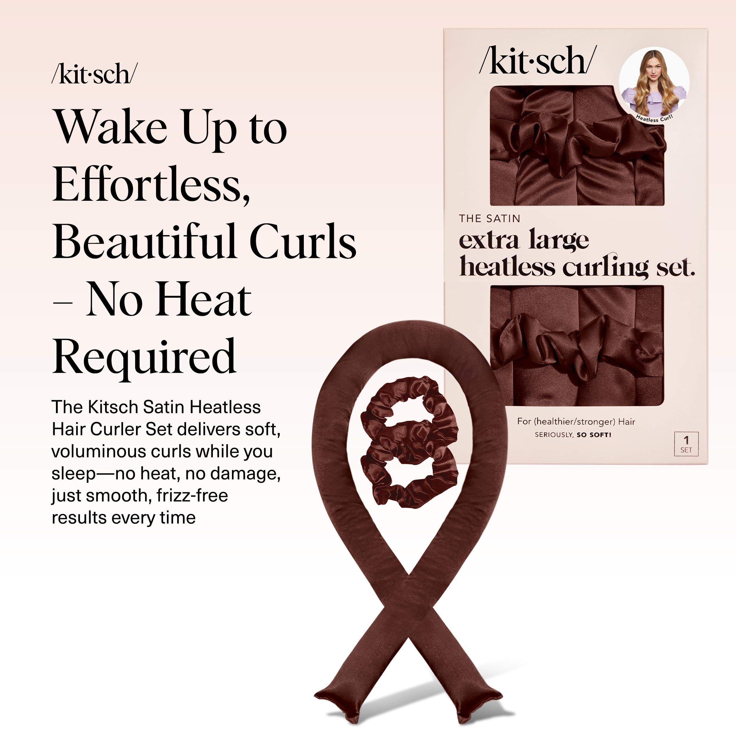 Kitsch Satin Heatless Curls Overnight Set - Sunset Tie Dye | No Heat Damage Overnight Curls | Comfortable Frizz Free Hair Curlers To Sleep In with 34" Hair Waver & 2 Satin Scrunchies
