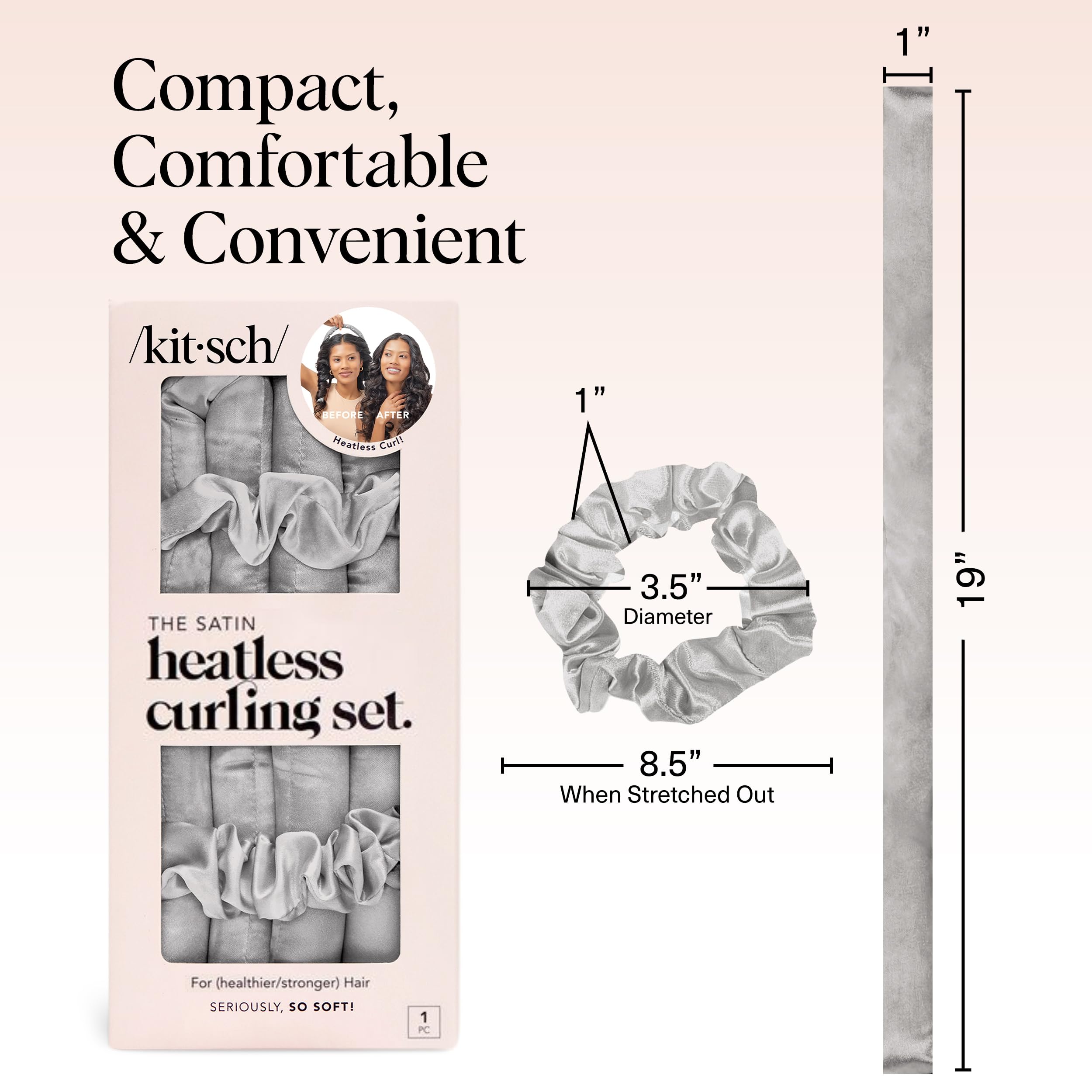 Kitsch Satin Heatless Curls Overnight Set - Sunset Tie Dye | No Heat Damage Overnight Curls | Comfortable Frizz Free Hair Curlers To Sleep In with 34" Hair Waver & 2 Satin Scrunchies