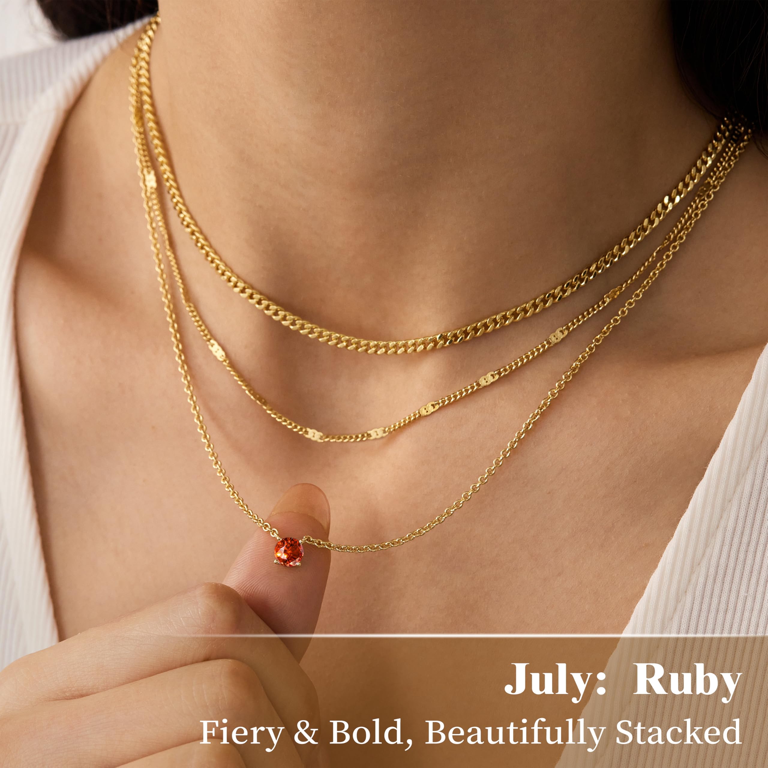 WomenGifts Layered Gold Necklaces for Women, 14K Gold Sterling Silver Plated Dainty Pendant Necklace Set Non Tarnish, Chunky Stackable Cuban Chain Choker, Trendy Birthstone Vacation Jewelry Gift
