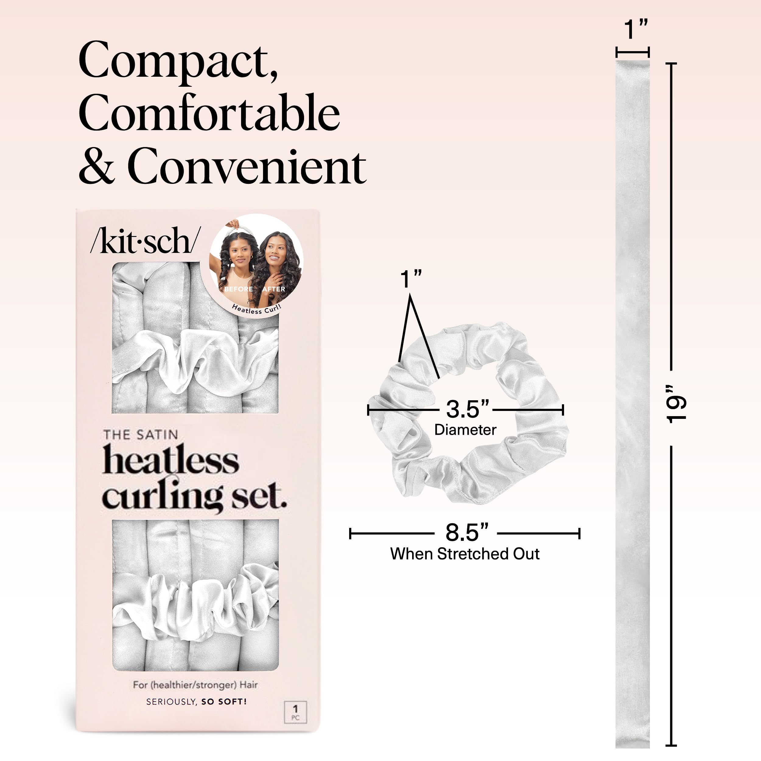 Kitsch Satin Heatless Curls Overnight Set - Sunset Tie Dye | No Heat Damage Overnight Curls | Comfortable Frizz Free Hair Curlers To Sleep In with 34" Hair Waver & 2 Satin Scrunchies