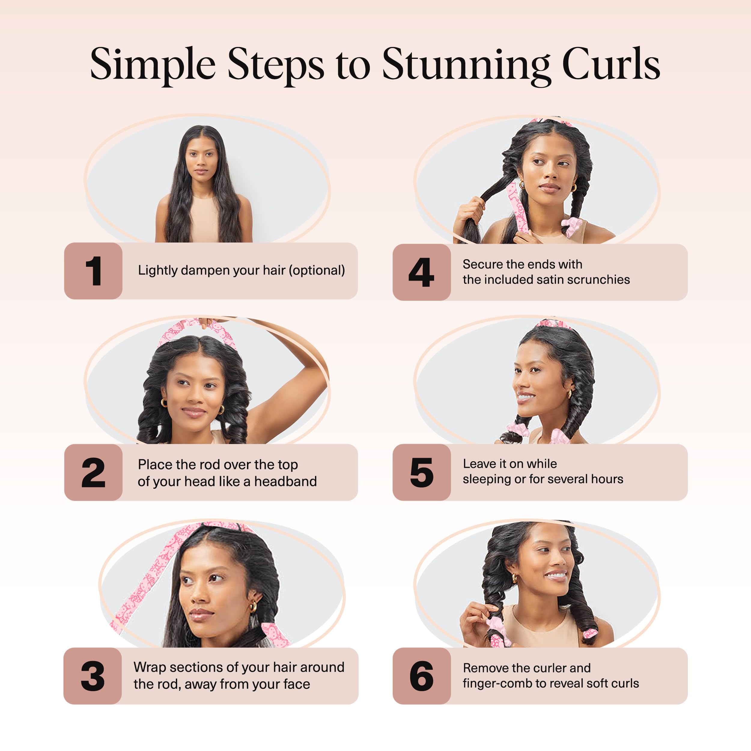 Kitsch Satin Heatless Curls Overnight Set - Sunset Tie Dye | No Heat Damage Overnight Curls | Comfortable Frizz Free Hair Curlers To Sleep In with 34" Hair Waver & 2 Satin Scrunchies