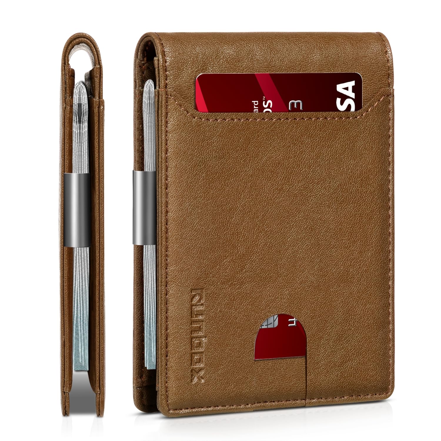 RUNBOX Slim Wallet for Men - RFID Blocking Leather Bifold with Money Clip | Minimalist Front Pocket Wallet Holds 11 Cards,Slim Thin Design,RFID Blocking Protection, Practical Birthday Gifts for Men