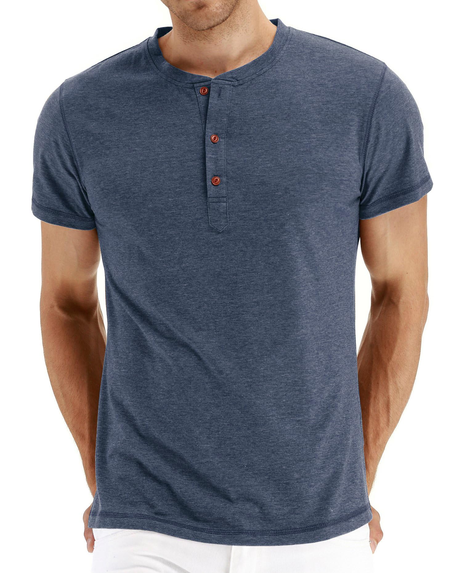 PEGENO Men's Fashion Casual Front Placket Short Sleeve Henley T-Shirts Cotton Shirts