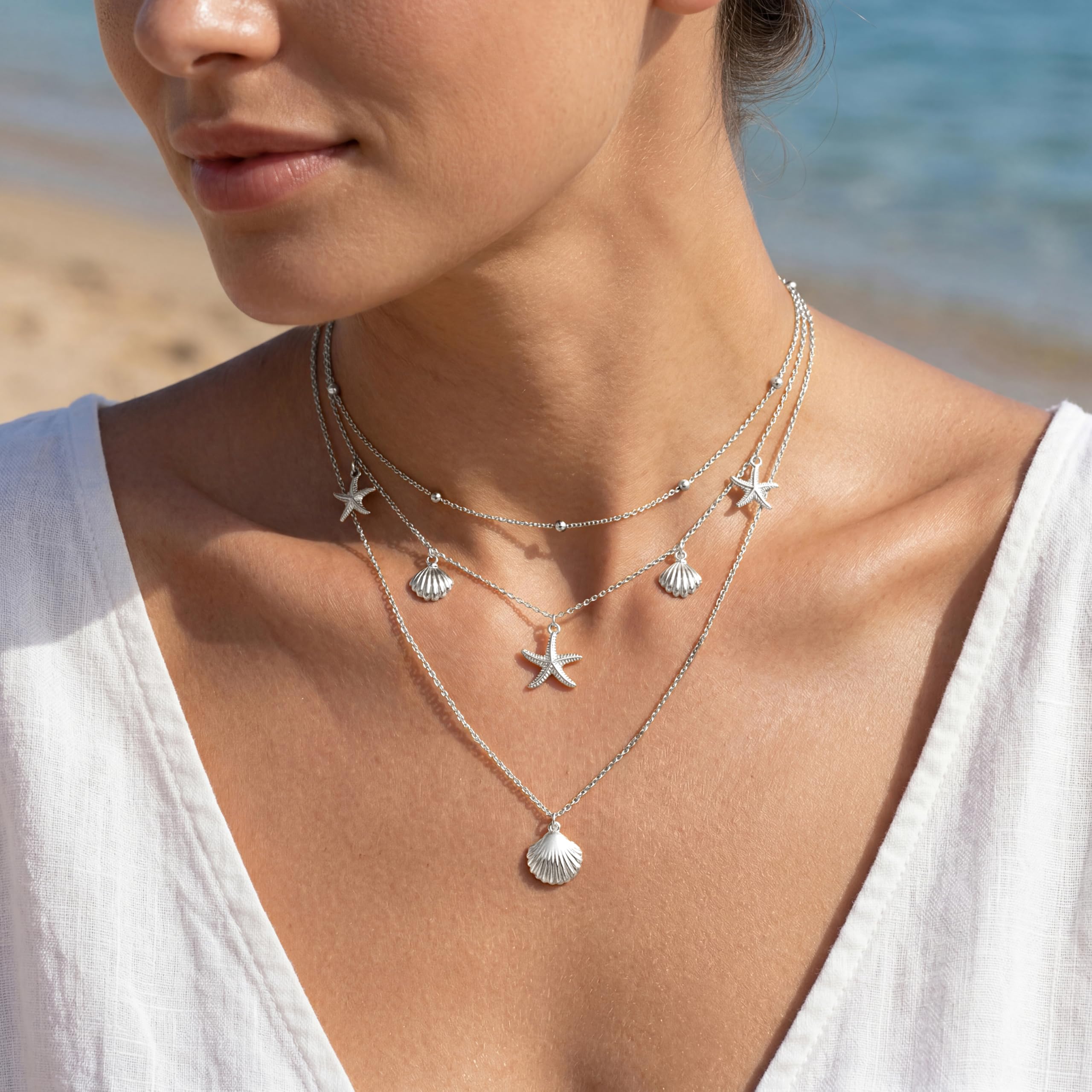 WomenGifts Layered Gold Necklaces for Women, 14K Gold Sterling Silver Plated Dainty Pendant Necklace Set Non Tarnish, Chunky Stackable Cuban Chain Choker, Trendy Birthstone Vacation Jewelry Gift