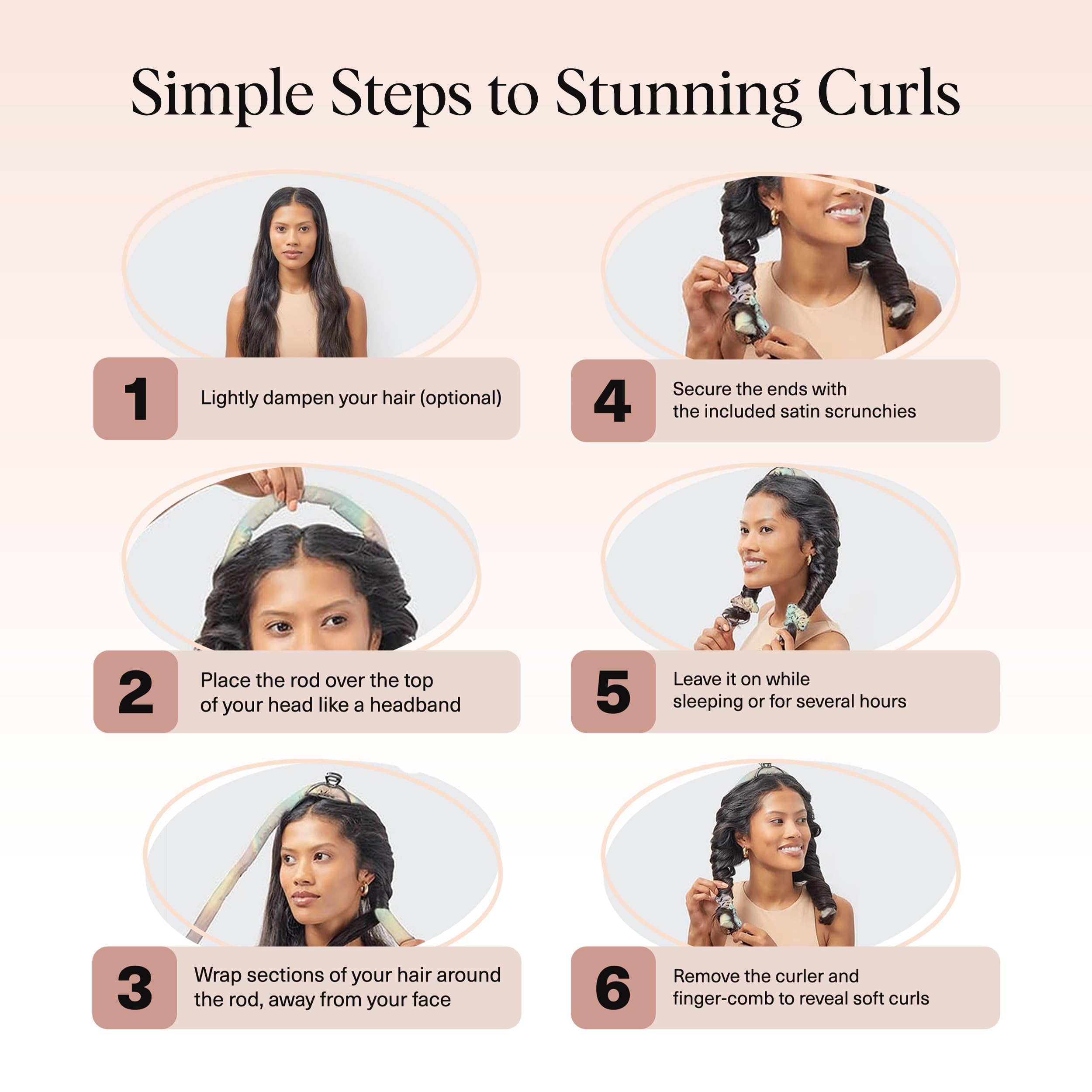 Kitsch Satin Heatless Curls Overnight Set - Sunset Tie Dye | No Heat Damage Overnight Curls | Comfortable Frizz Free Hair Curlers To Sleep In with 34" Hair Waver & 2 Satin Scrunchies