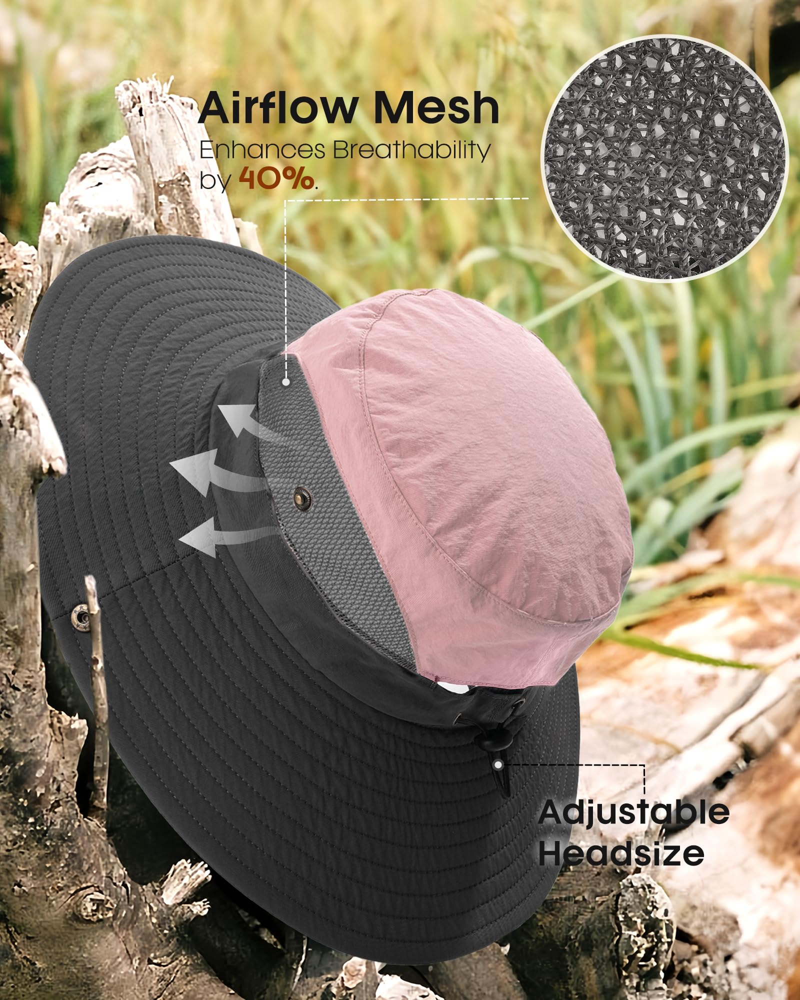 FURTALK Womens Sun Hat with Ponytail Hole Beach Hiking Summer Wide Brim UPF 50+ Outdoor Protection Foldable Bucket Hat