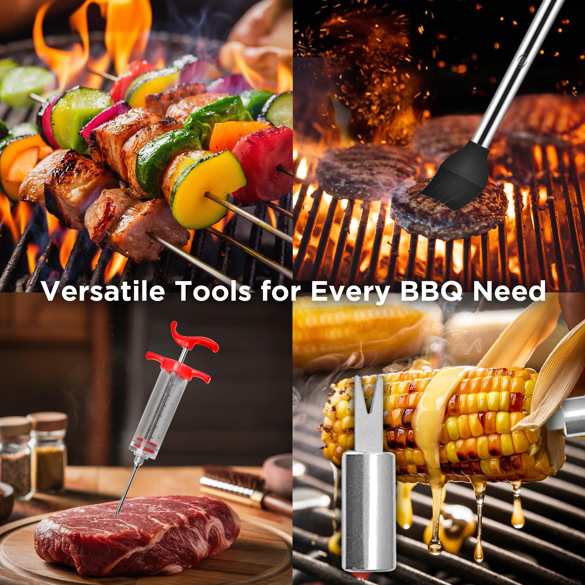 Kaluns Grilling Accessories, Gifts for Men Christmas Grilling Gifts for Dad, Heavy Duty Stainless Steel BBQ Grill Tools Set for Outdoor Grill with Aluminum Case and Apron, Birthday Gifts for Men Dad