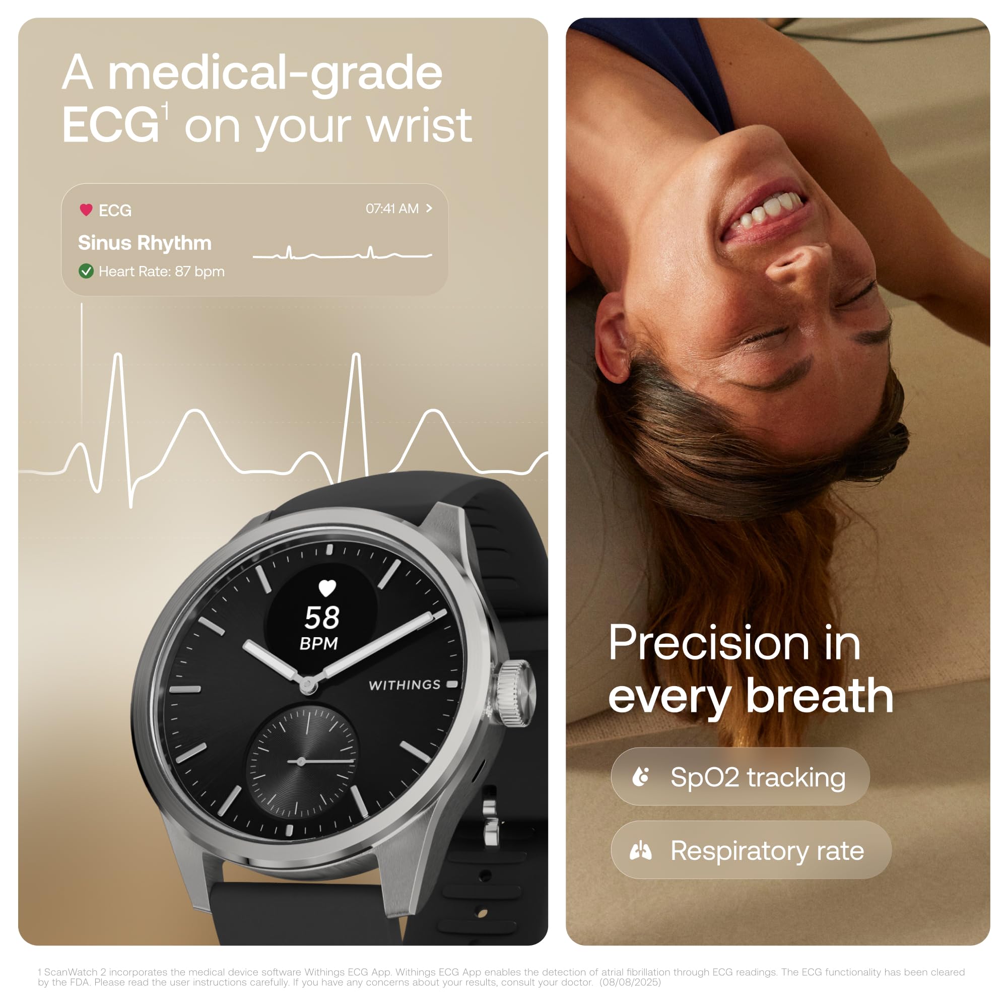 WITHINGS ScanWatch 2 - Hybrid Smart Watch, Heart Rate Monitoring, Fitness Tracker, Cycle Tracker, Sleep Monitoring, GPS Tracker, 30-Day Battery Life, Android & Apple Compatible, HSA/FSA