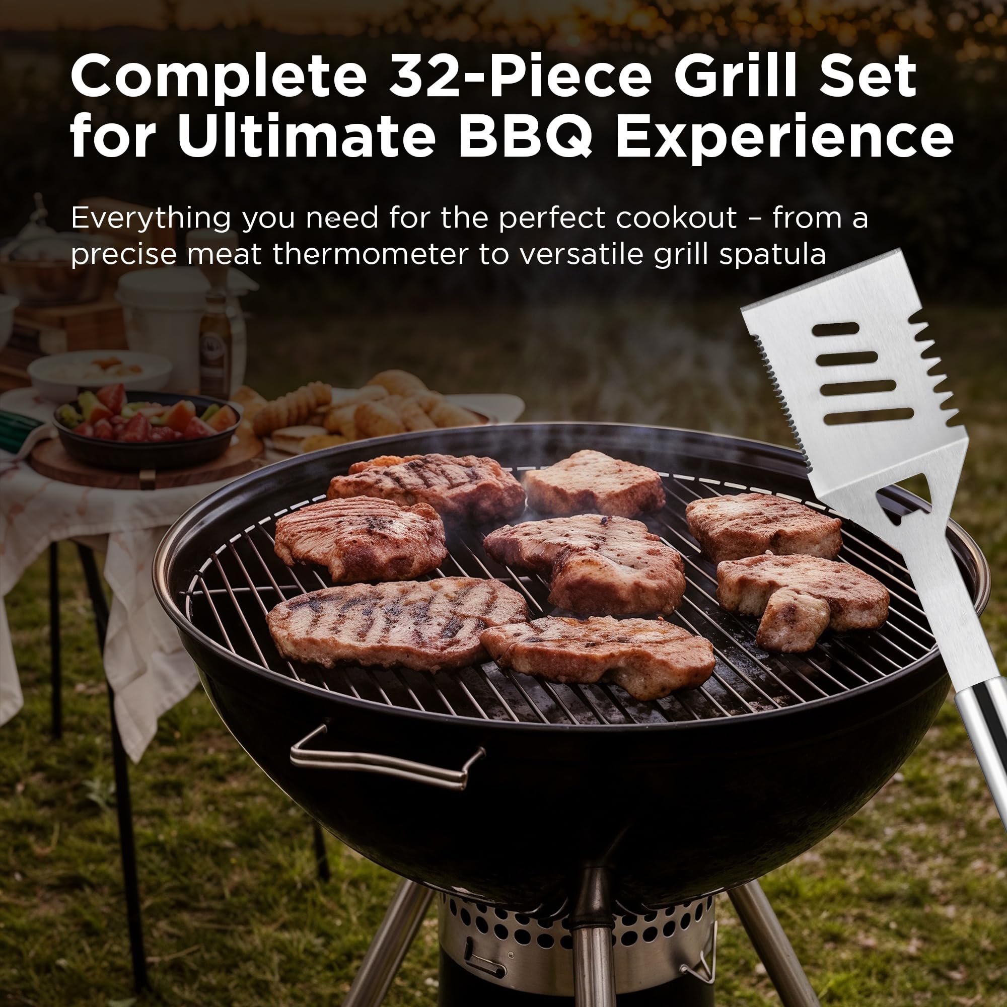 Kaluns Grilling Accessories, Gifts for Men Christmas Grilling Gifts for Dad, Heavy Duty Stainless Steel BBQ Grill Tools Set for Outdoor Grill with Aluminum Case and Apron, Birthday Gifts for Men Dad