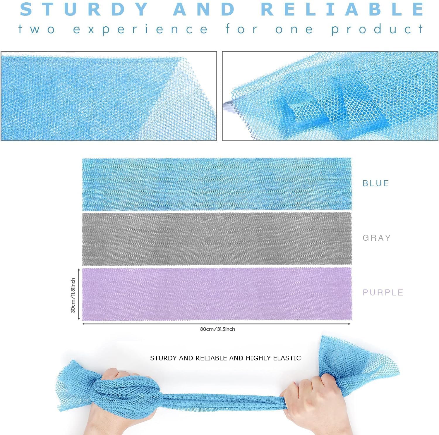 UJFQBH 3 Pieces African Bath Sponge African Net Long Net Bath Sponge Exfoliating Shower Body Scrubber Back Scrubber Skin Smoother,Great for Daily Use (Pink,Yellow,Purple)