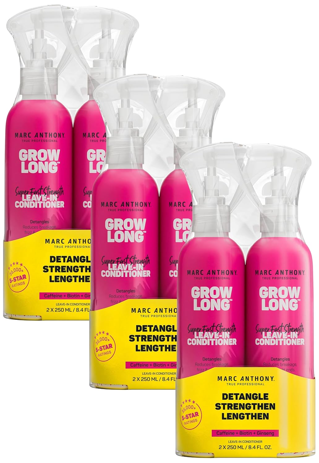 Marc Anthony Grow Long, Detangling Leave-In Hair Conditioner Spray | Anti-Frizz Anti-Breakage Hair Care for Dry Damaged Hair & Split Ends - Biotin, Vitamin E, Caffeine & Ginseng - Sulfate Free