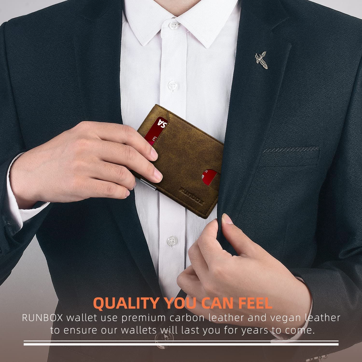 RUNBOX Slim Wallet for Men - RFID Blocking Leather Bifold with Money Clip | Minimalist Front Pocket Wallet Holds 11 Cards,Slim Thin Design,RFID Blocking Protection, Practical Birthday Gifts for Men