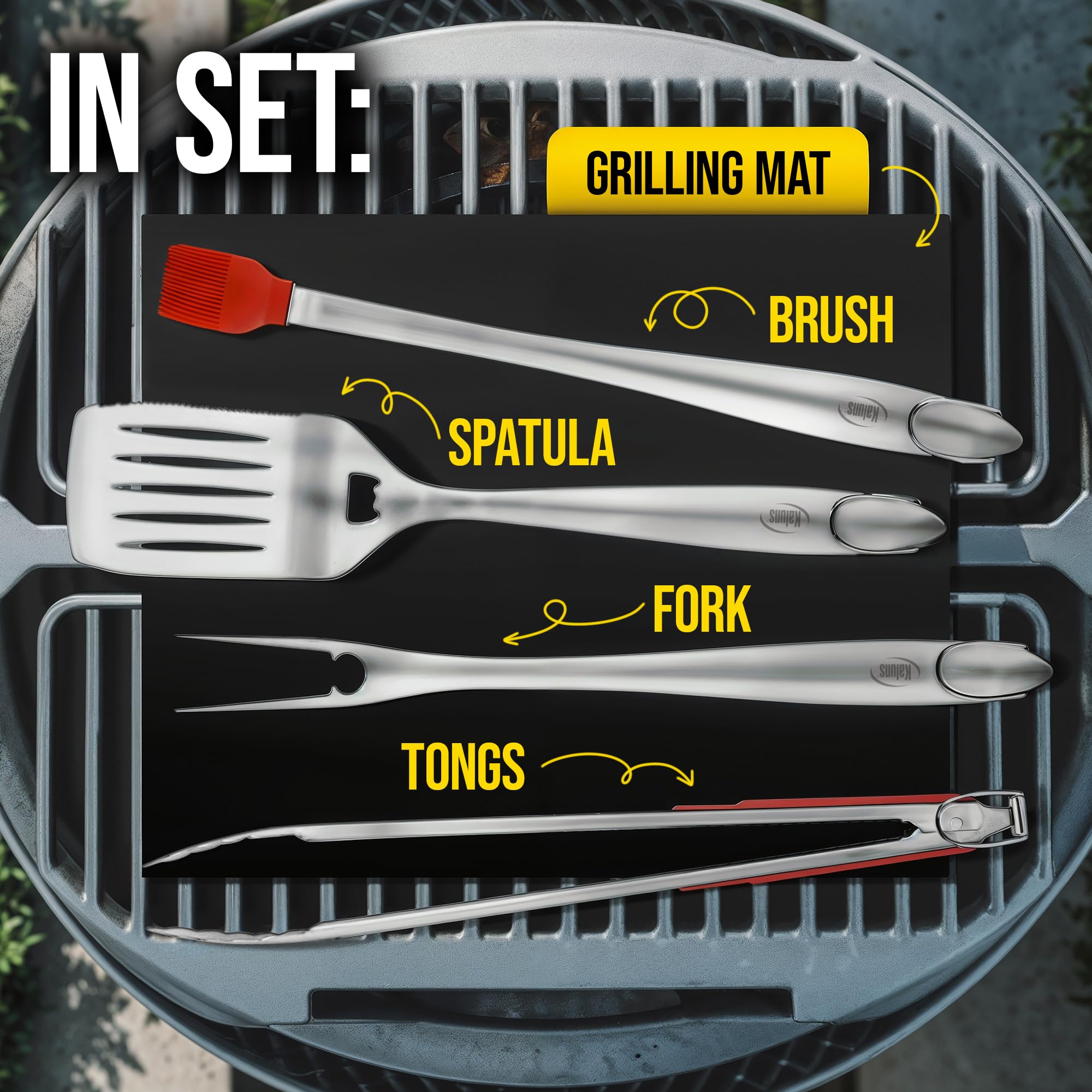 Kaluns Grilling Accessories, Gifts for Men Christmas Grilling Gifts for Dad, Heavy Duty Stainless Steel BBQ Grill Tools Set for Outdoor Grill with Aluminum Case and Apron, Birthday Gifts for Men Dad