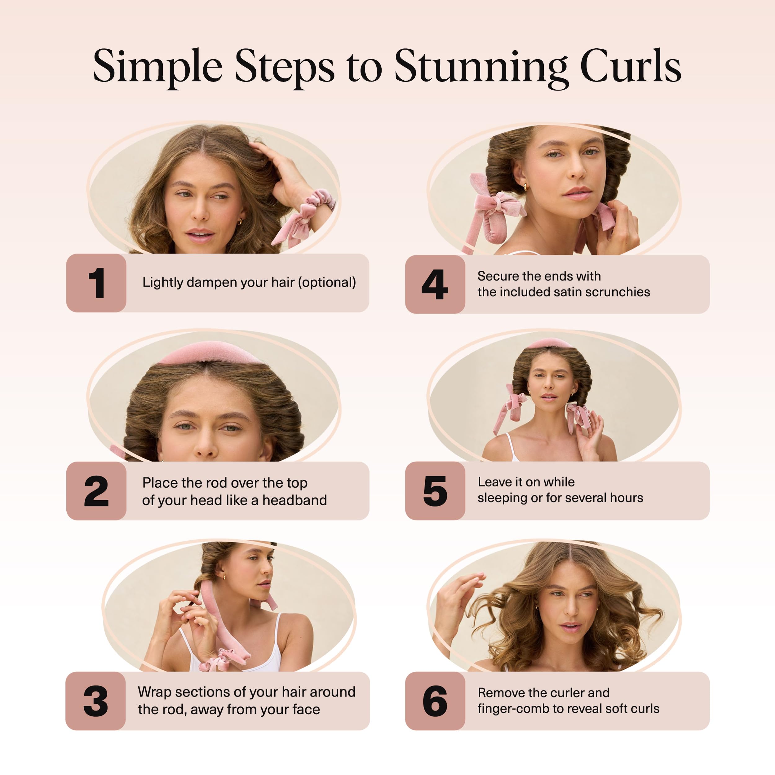 Kitsch Satin Heatless Curls Overnight Set - Sunset Tie Dye | No Heat Damage Overnight Curls | Comfortable Frizz Free Hair Curlers To Sleep In with 34" Hair Waver & 2 Satin Scrunchies
