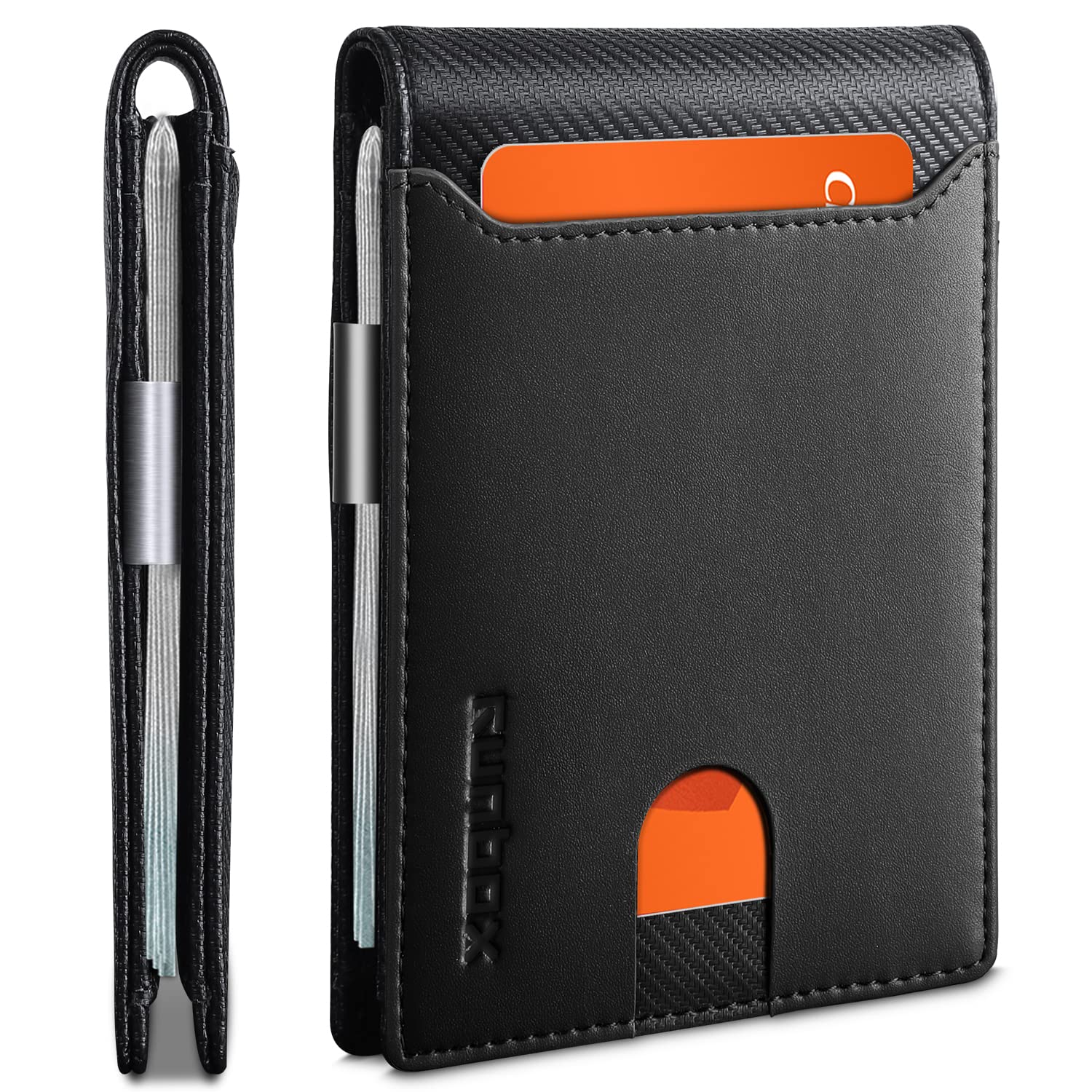 RUNBOX Slim Wallet for Men - RFID Blocking Leather Bifold with Money Clip | Minimalist Front Pocket Wallet Holds 11 Cards,Slim Thin Design,RFID Blocking Protection, Practical Birthday Gifts for Men