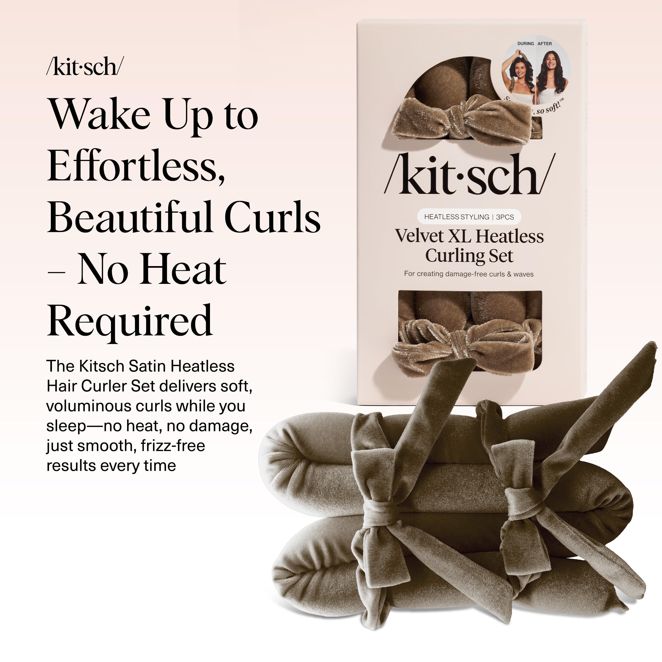 Kitsch Satin Heatless Curls Overnight Set - Sunset Tie Dye | No Heat Damage Overnight Curls | Comfortable Frizz Free Hair Curlers To Sleep In with 34" Hair Waver & 2 Satin Scrunchies