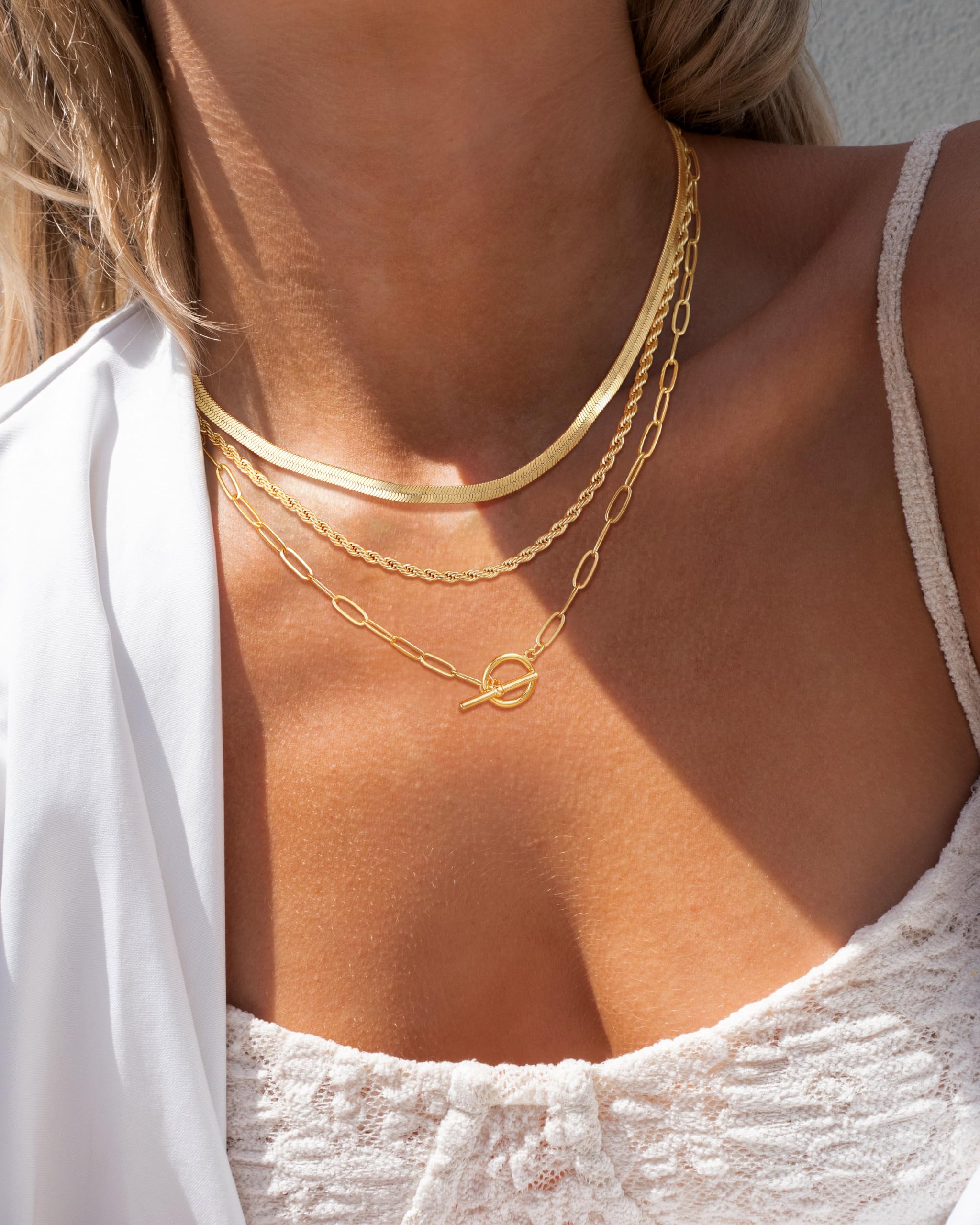 CHESKY 14K Gold Plated Layered Chain Necklace for Women | Trendy Cuban Link Chain, Chunky Paperclip Chain, Toggle Clasp Necklace, Fashion Gold Jewelry, Daily Gift for Women