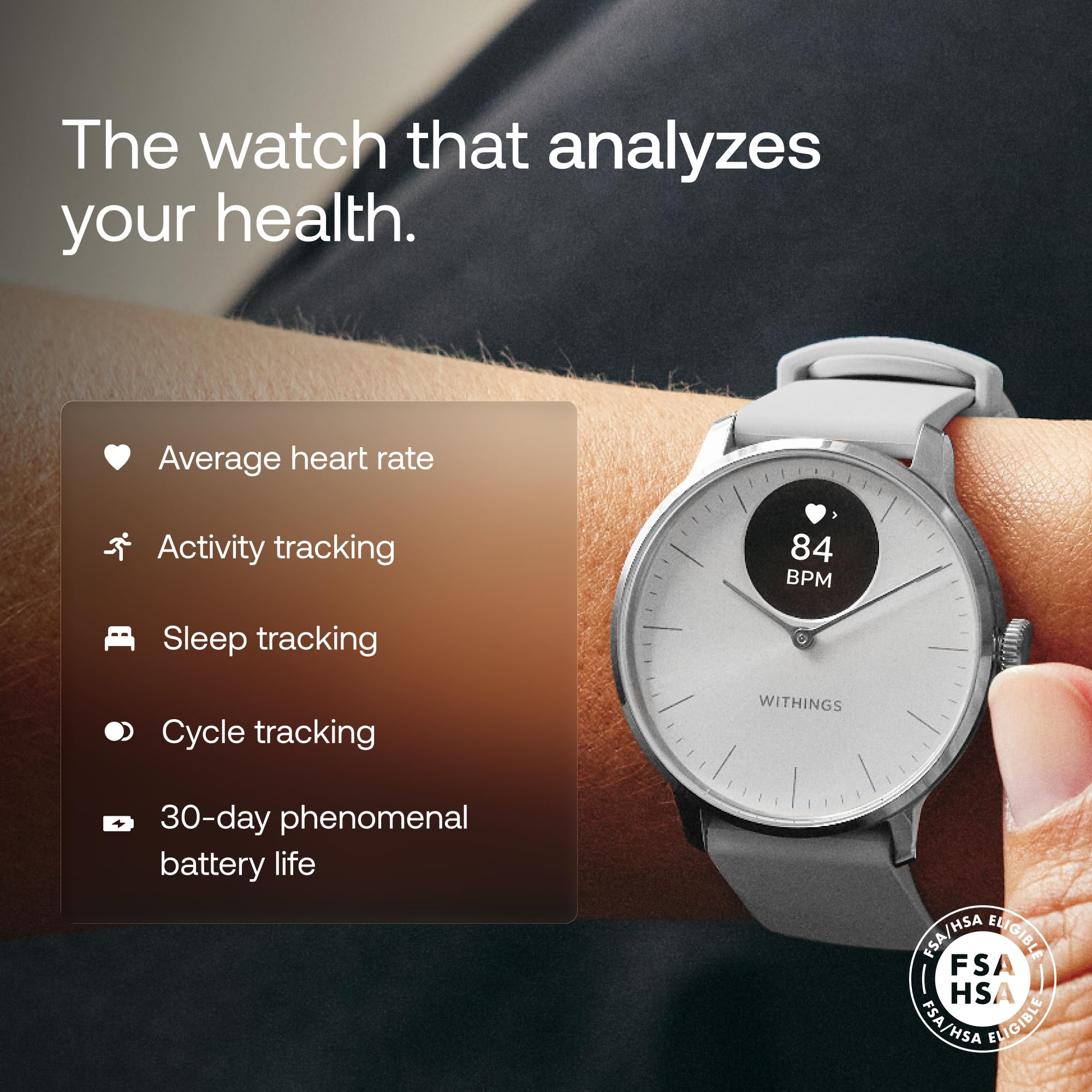 Withings ScanWatch Light - Hybrid Smart Watch, Heart Rate Monitoring, Fitness Tracker, Cycle Tracker, Sleep Monitoring