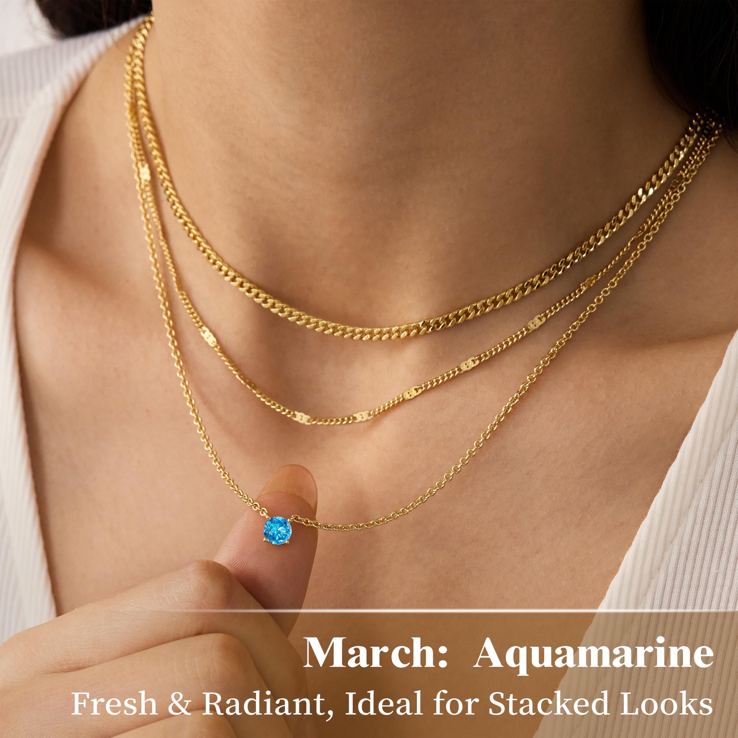 WomenGifts Layered Gold Necklaces for Women, 14K Gold Sterling Silver Plated Dainty Pendant Necklace Set Non Tarnish, Chunky Stackable Cuban Chain Choker, Trendy Birthstone Vacation Jewelry Gift