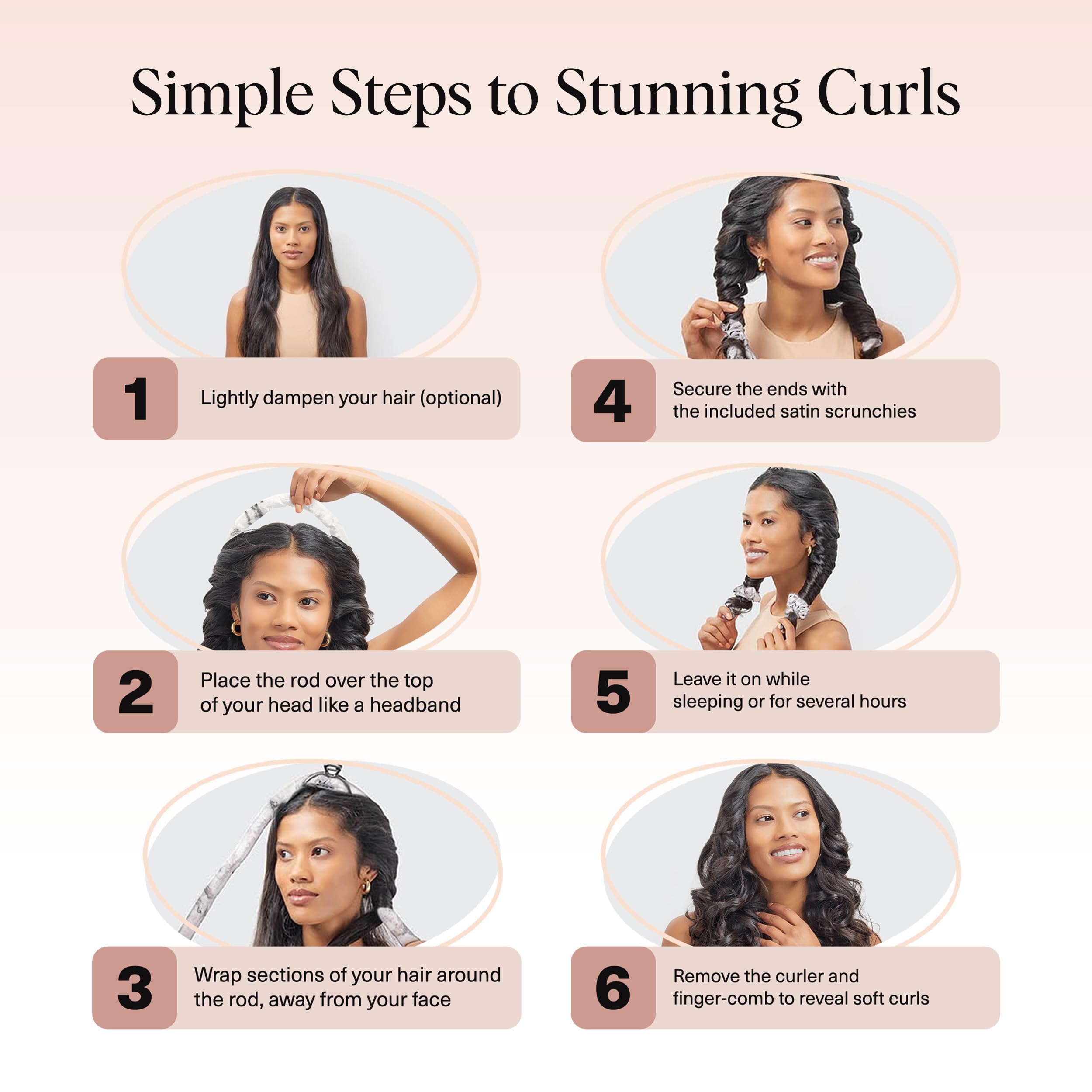 Kitsch Satin Heatless Curls Overnight Set - Sunset Tie Dye | No Heat Damage Overnight Curls | Comfortable Frizz Free Hair Curlers To Sleep In with 34" Hair Waver & 2 Satin Scrunchies