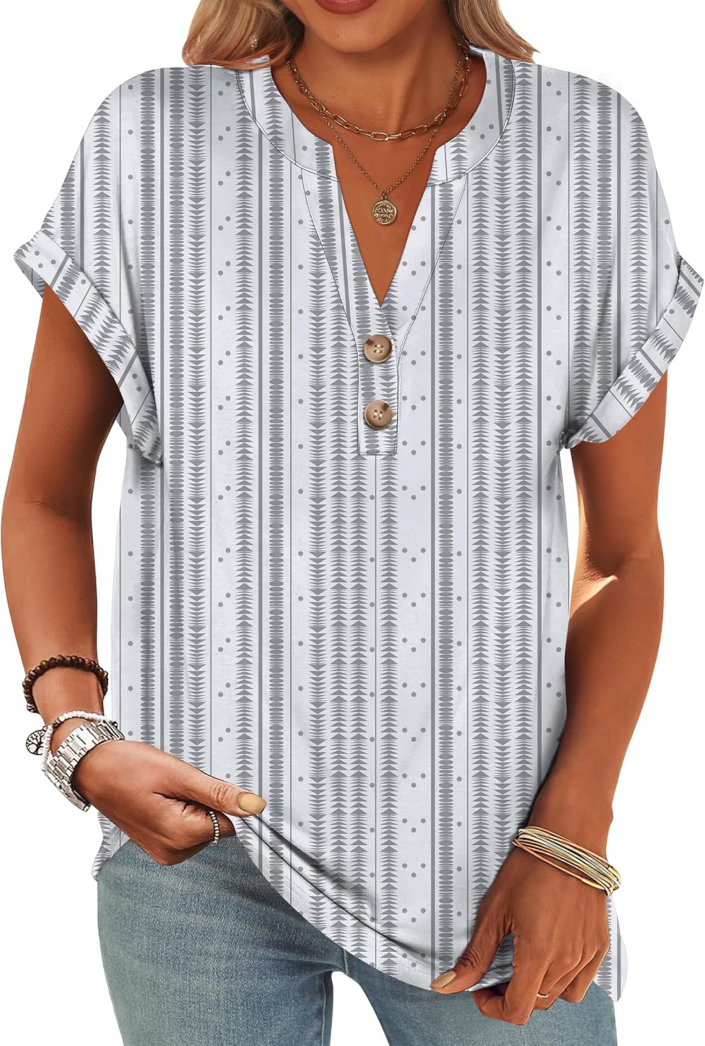 ANRABESS Womens Short Sleeve Henley Tops V Neck Dressy Casual Blouses Summer Trendy Tee Shirts 2026 Vacation Fashion Clothes