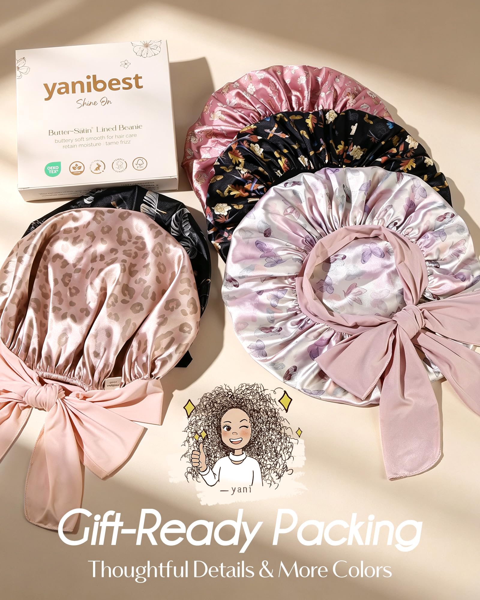 YANIBEST Adjustable Silk Bonnet for Sleeping Women Double Layer Satin Bonnet Reduce Friction Prevent Frizz Curly Hair