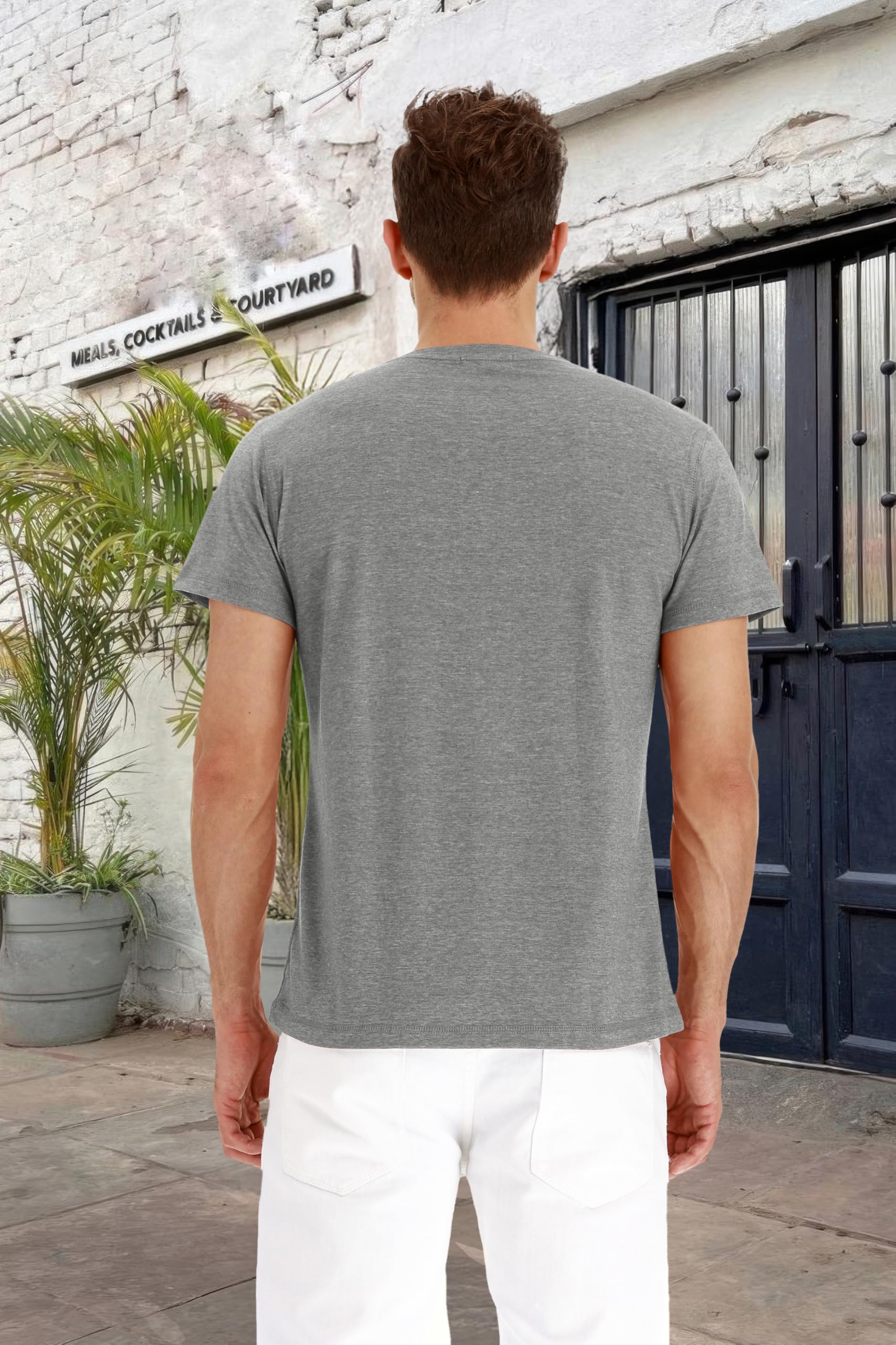 PEGENO Men's Fashion Casual Front Placket Short Sleeve Henley T-Shirts Cotton Shirts