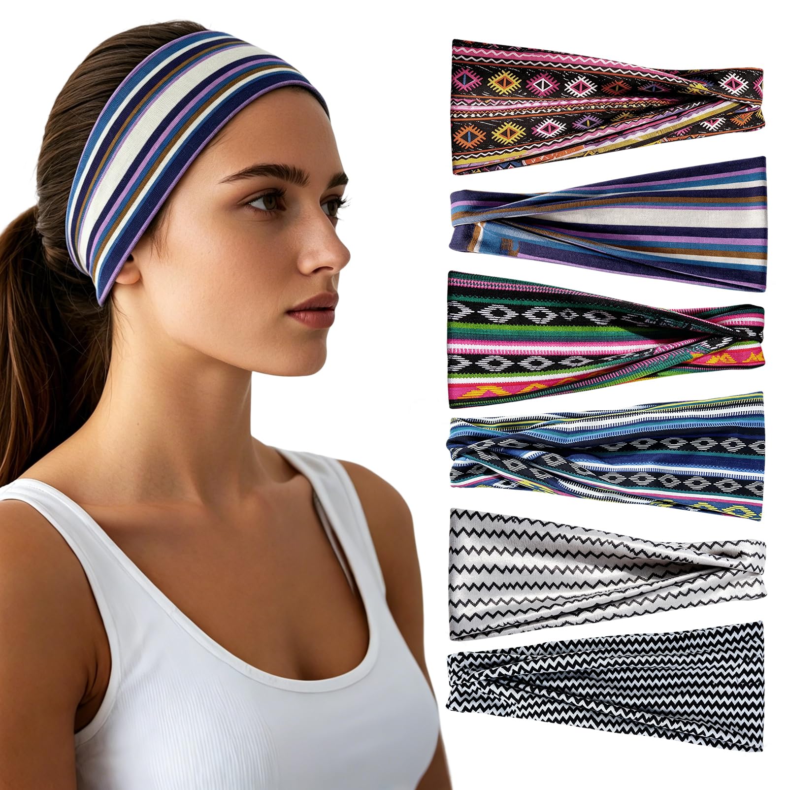 Headbands for Women - 6 Pack Wide Elastic Hair Bands | Stretchy Sweatbands Hair Bands | Soft Sports Thin Head Bands | Non-Slip Accessories Bands for Fashion, Washing Face, Workouts, Yoga, Daily Use