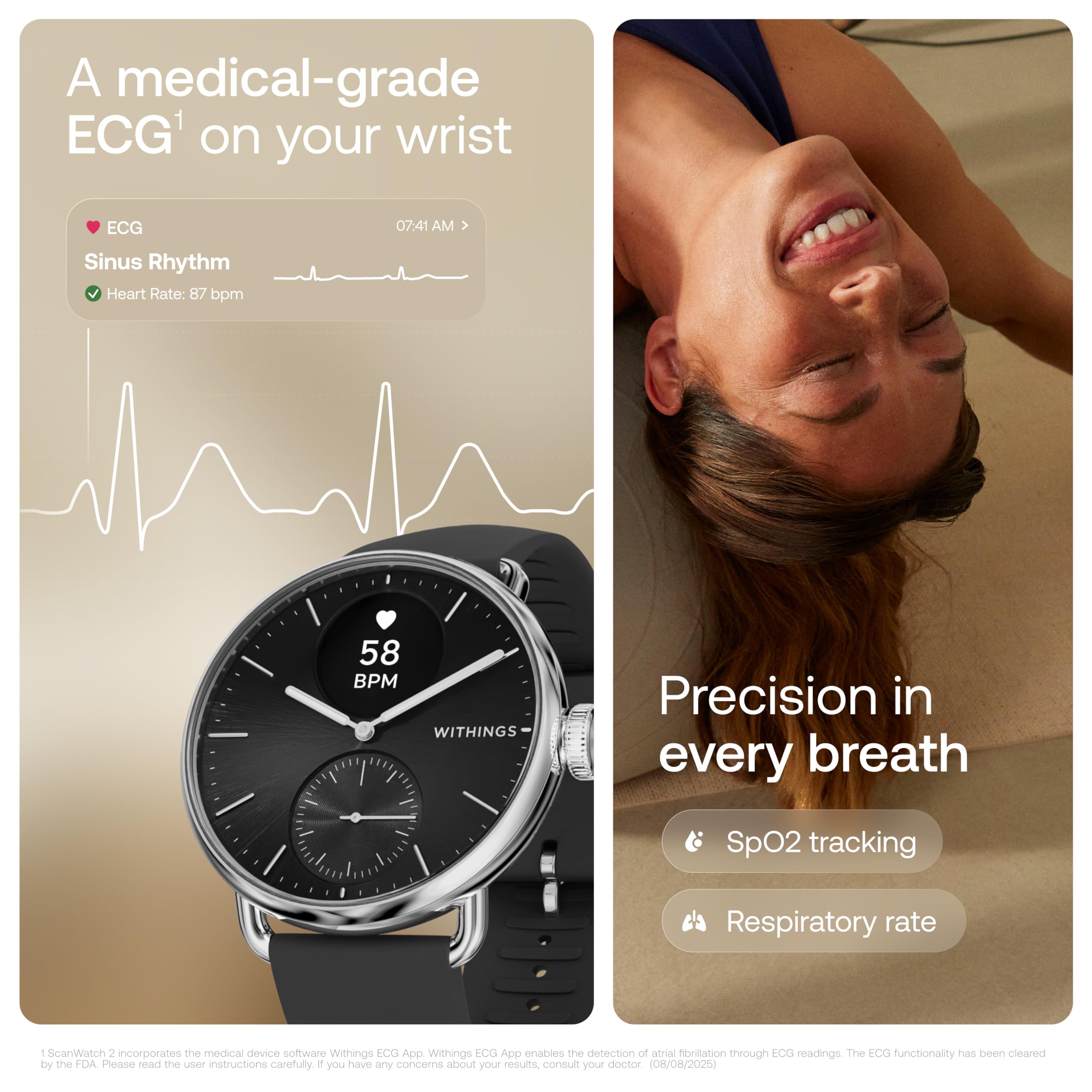 WITHINGS ScanWatch 2 - Hybrid Smart Watch, Heart Rate Monitoring, Fitness Tracker, Cycle Tracker, Sleep Monitoring, GPS Tracker, 30-Day Battery Life, Android & Apple Compatible, HSA/FSA