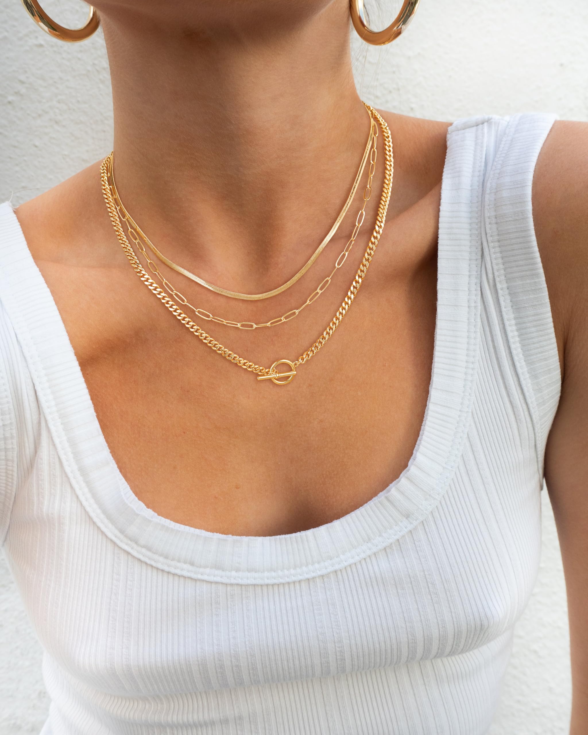 CHESKY 14K Gold Plated Layered Chain Necklace for Women | Trendy Cuban Link Chain, Chunky Paperclip Chain, Toggle Clasp Necklace, Fashion Gold Jewelry, Daily Gift for Women