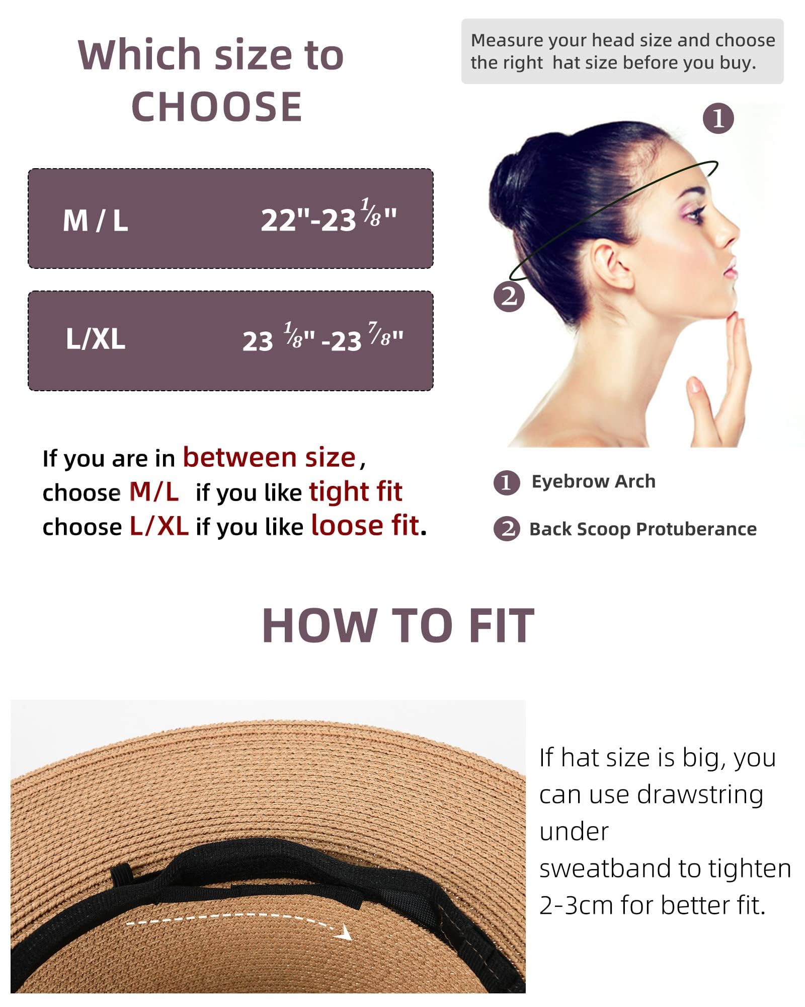 FURTALK Womens Mens Wide Brim Straw Panama Hat Fedora Summer Beach Sun Hat | Breathable Paper Straw, Classic Ribbon Trim, UPF Protection, Adjustable Band Inside, Chin Strap for Gusty Winds