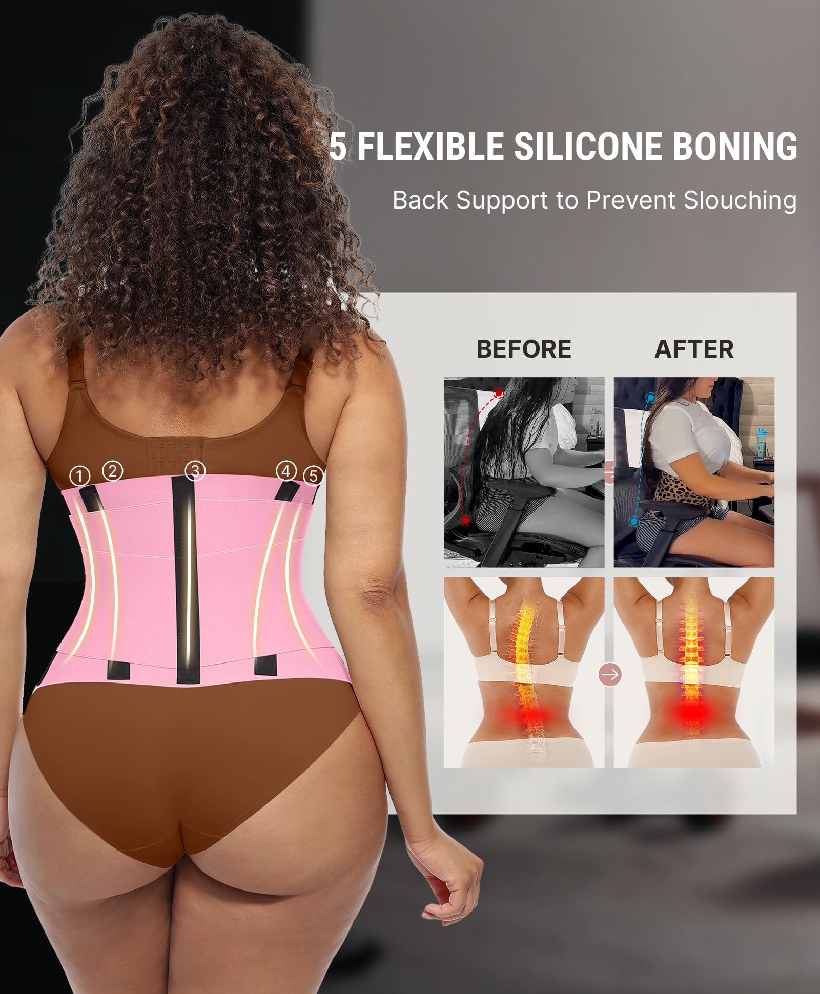 FeelinGirl Waist Trainer Belt Cincher Corset Tummy Control Faja Body Shaper | Hourglass Shaping, Triple Wrap, Hook-loop Closure, Postpartum Gym Workout, Underbust Girdle, Perspiring Fabric