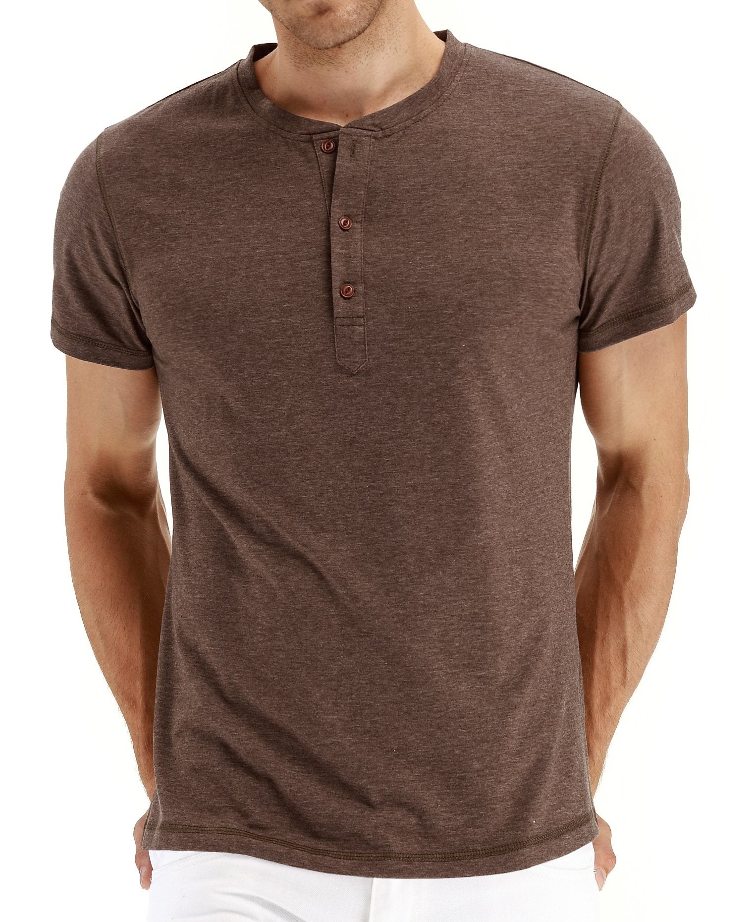 PEGENO Men's Fashion Casual Front Placket Short Sleeve Henley T-Shirts Cotton Shirts