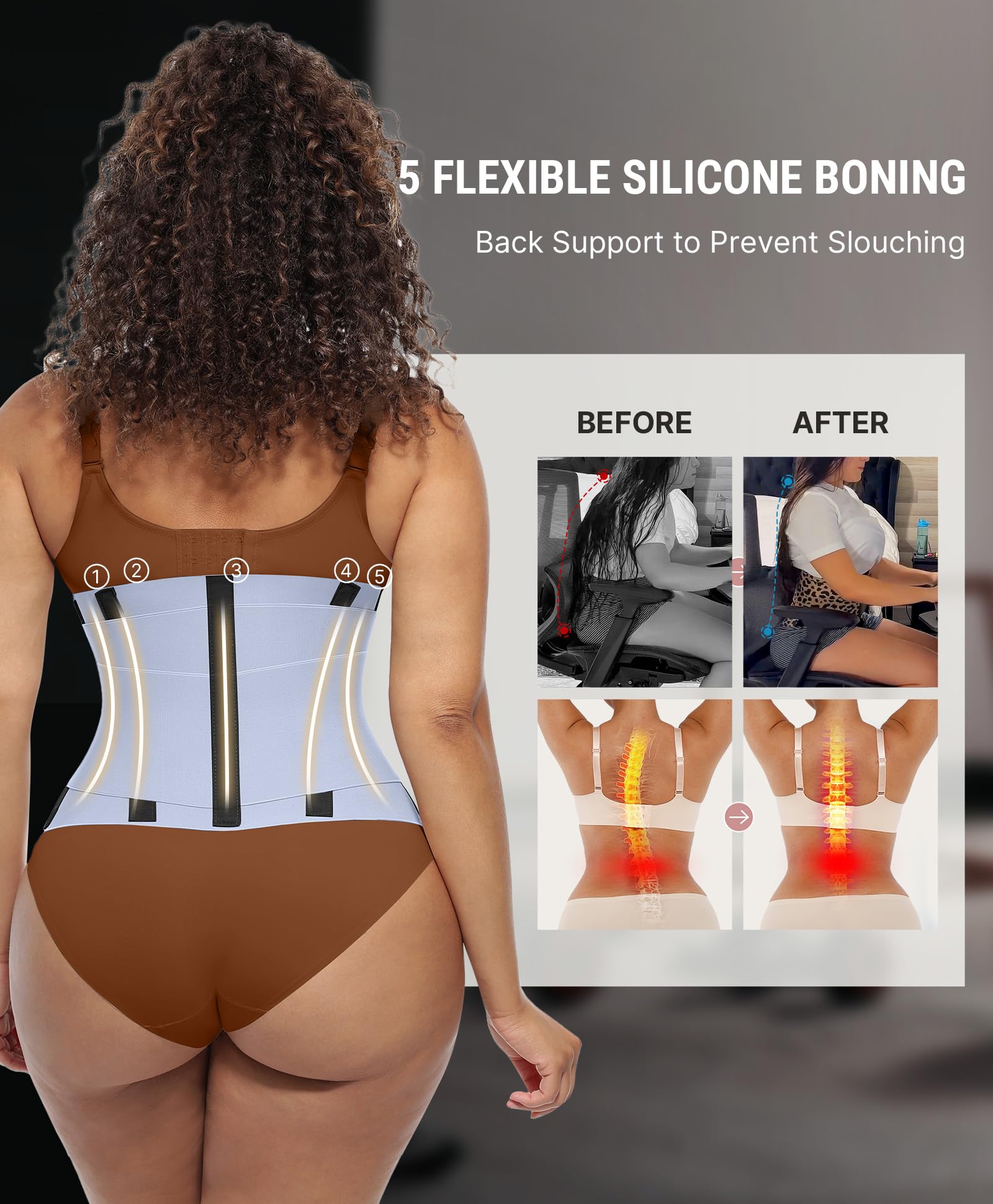 FeelinGirl Waist Trainer Belt Cincher Corset Tummy Control Faja Body Shaper | Hourglass Shaping, Triple Wrap, Hook-loop Closure, Postpartum Gym Workout, Underbust Girdle, Perspiring Fabric