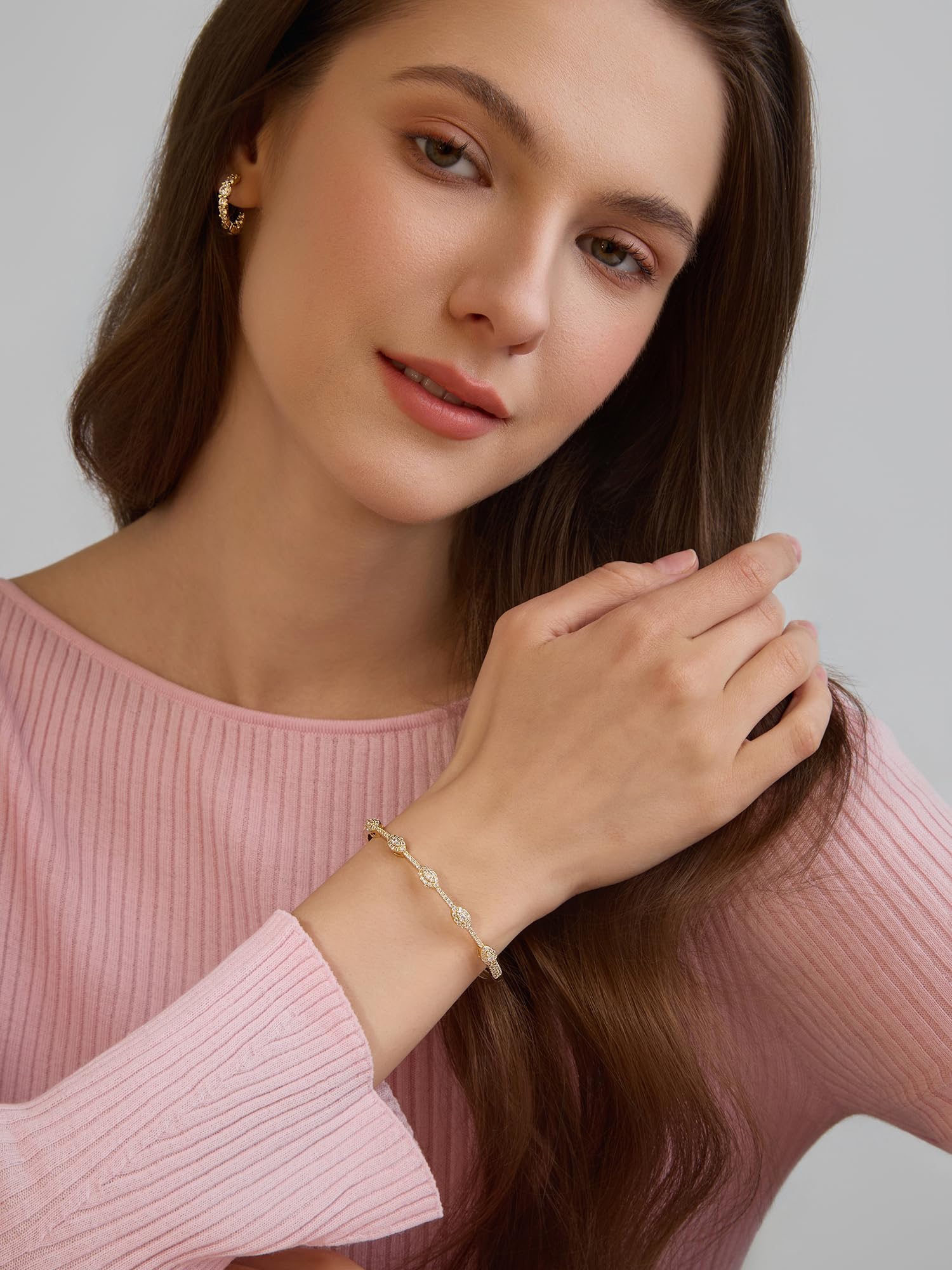Gold Bracelets For Women, 14k Gold Filled Bangle Bracelets | Chunky Hinged Bangle Bracelets,Bangle Bracelets Non Tarnish, Jewelry For Women-Wavy Evil Eye Round Recetangle Marquise Cut