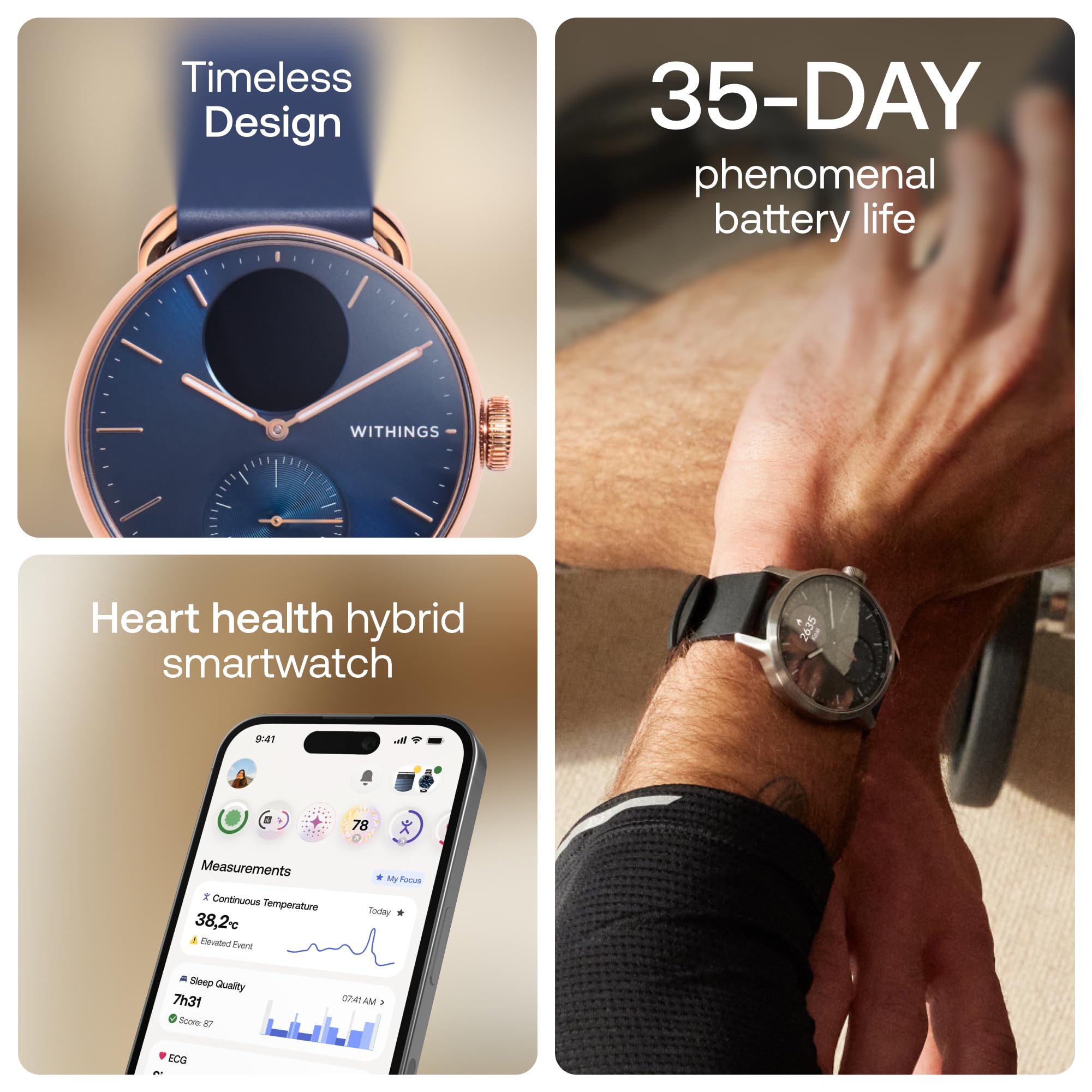 WITHINGS ScanWatch 2 - Hybrid Smart Watch, Heart Rate Monitoring, Fitness Tracker, Cycle Tracker, Sleep Monitoring, GPS Tracker, 30-Day Battery Life, Android & Apple Compatible, HSA/FSA