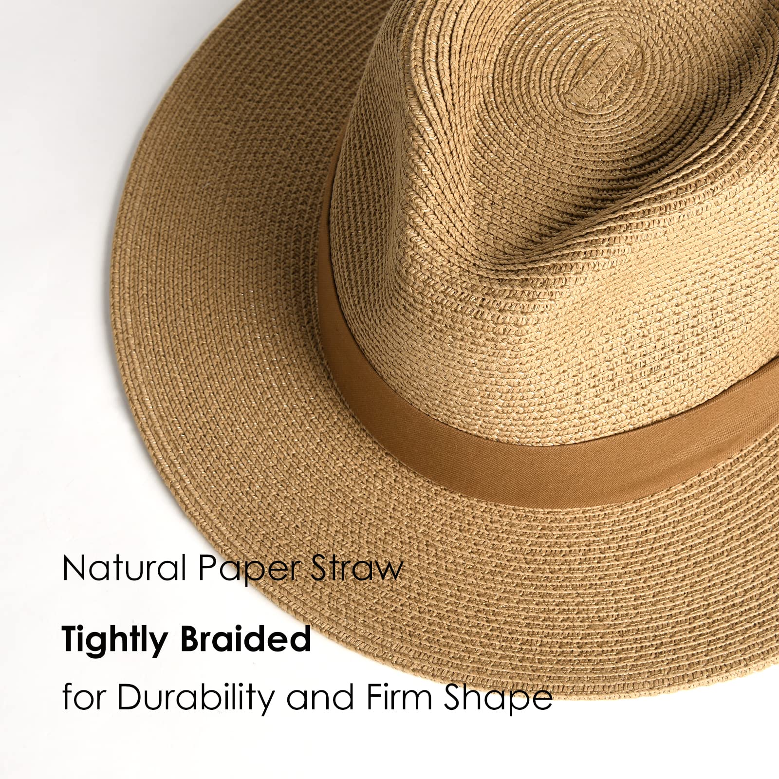 FURTALK Womens Mens Wide Brim Straw Panama Hat Fedora Summer Beach Sun Hat | Breathable Paper Straw, Classic Ribbon Trim, UPF Protection, Adjustable Band Inside, Chin Strap for Gusty Winds