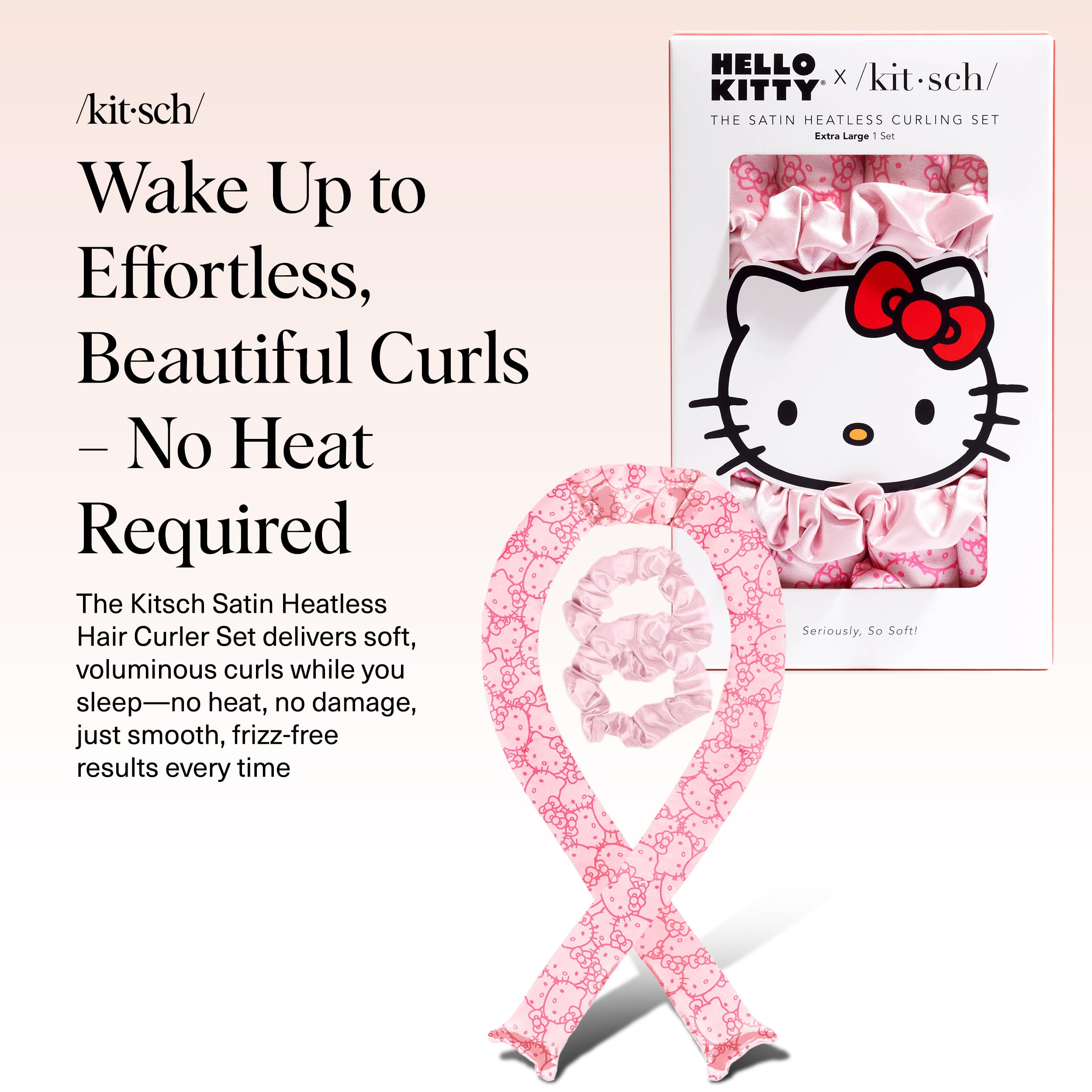 Kitsch Satin Heatless Curls Overnight Set - Sunset Tie Dye | No Heat Damage Overnight Curls | Comfortable Frizz Free Hair Curlers To Sleep In with 34" Hair Waver & 2 Satin Scrunchies