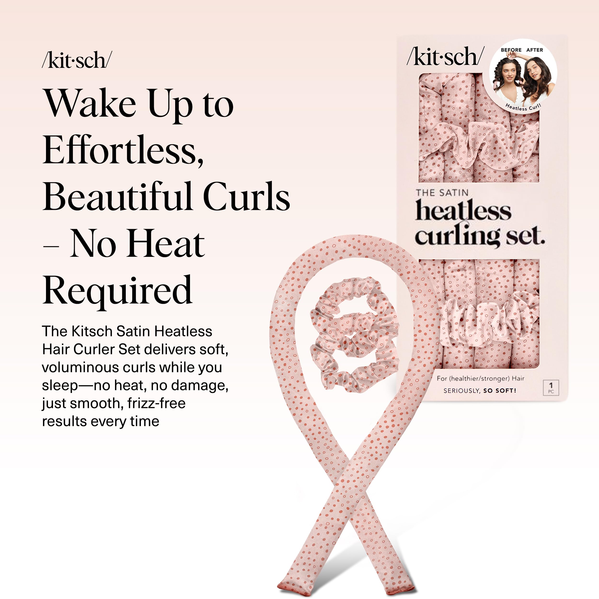 Kitsch Satin Heatless Curls Overnight Set - Sunset Tie Dye | No Heat Damage Overnight Curls | Comfortable Frizz Free Hair Curlers To Sleep In with 34" Hair Waver & 2 Satin Scrunchies